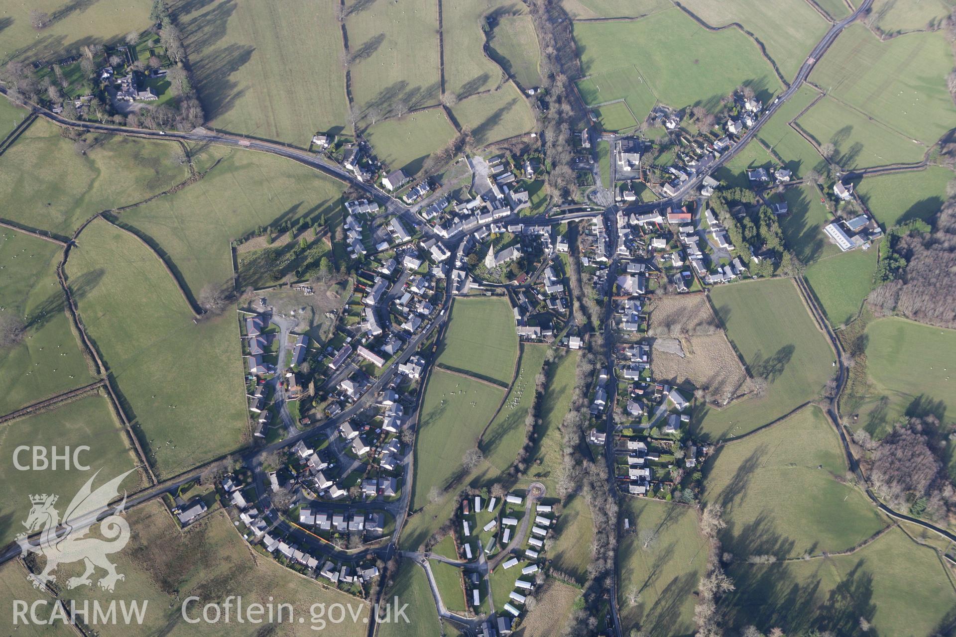 RCAHMW colour oblique photograph of Llandrillo village. Taken by Toby Driver on 08/02/2011.