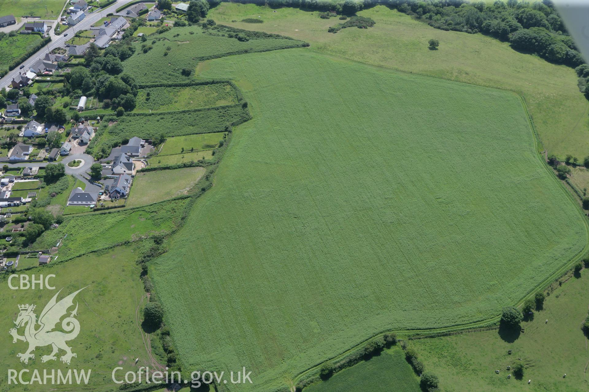 RCAHMW colour oblique photograph of Penparc cropmark. Taken by Toby Driver and Oliver Davies on 28/06/2011.