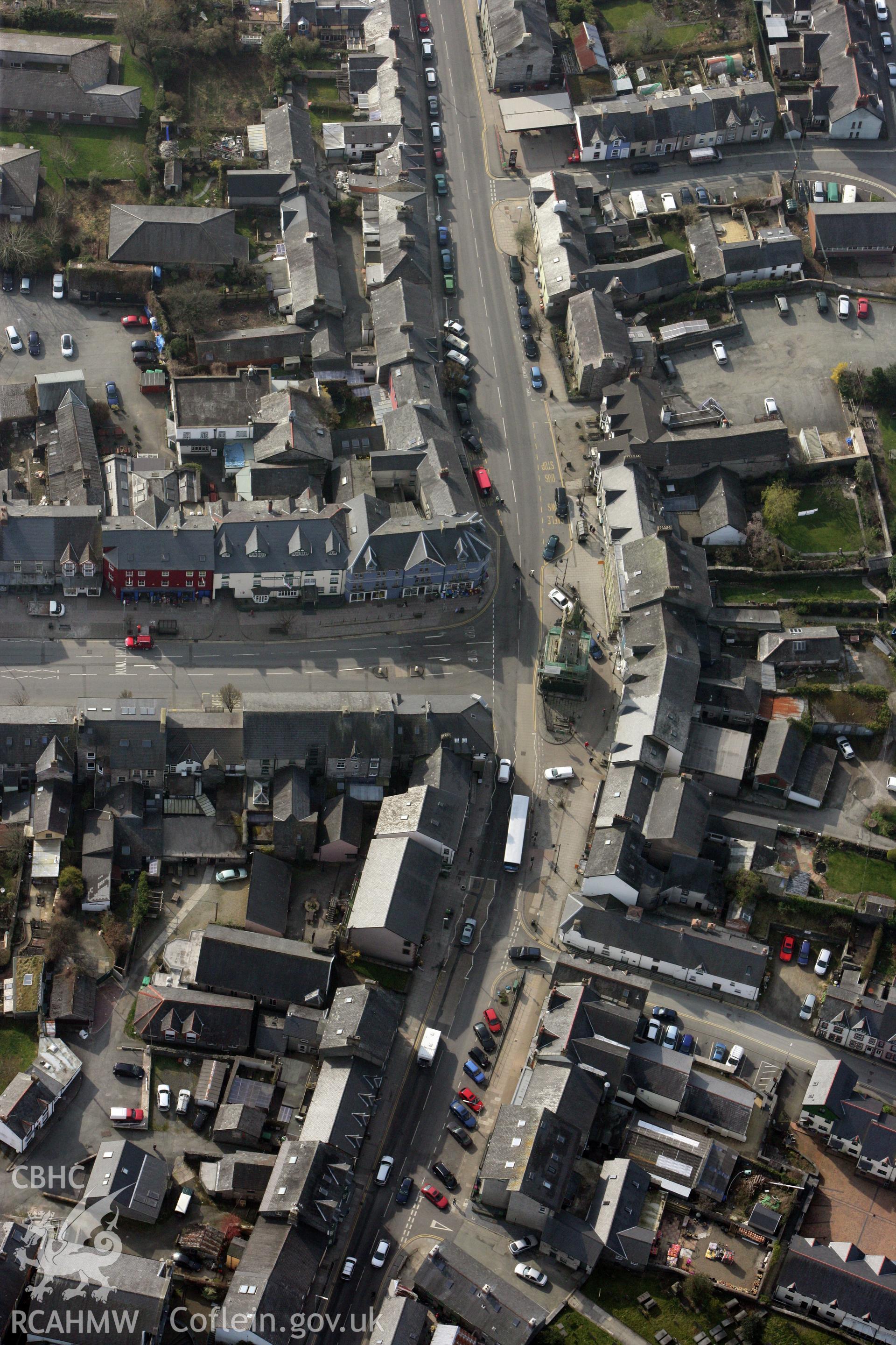 RCAHMW colour oblique photograph of Machynlleth Town Clock. Taken by Toby Driver on 25/03/2011.