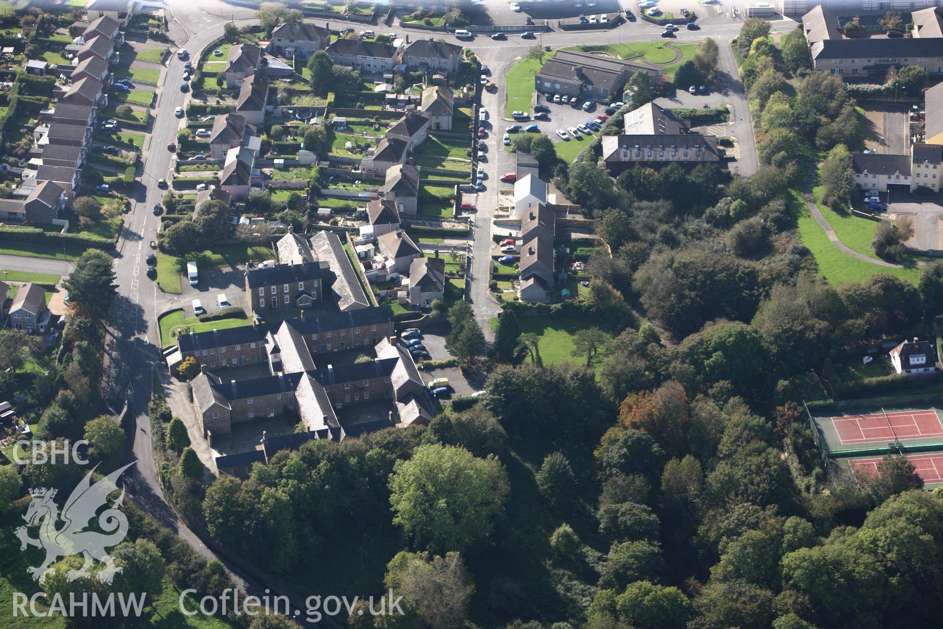 RCAHMW colour oblique photograph of St Thomas's Hospital, Haverfordwest. Taken by Toby Driver and Oliver Davies on 28/09/2011.