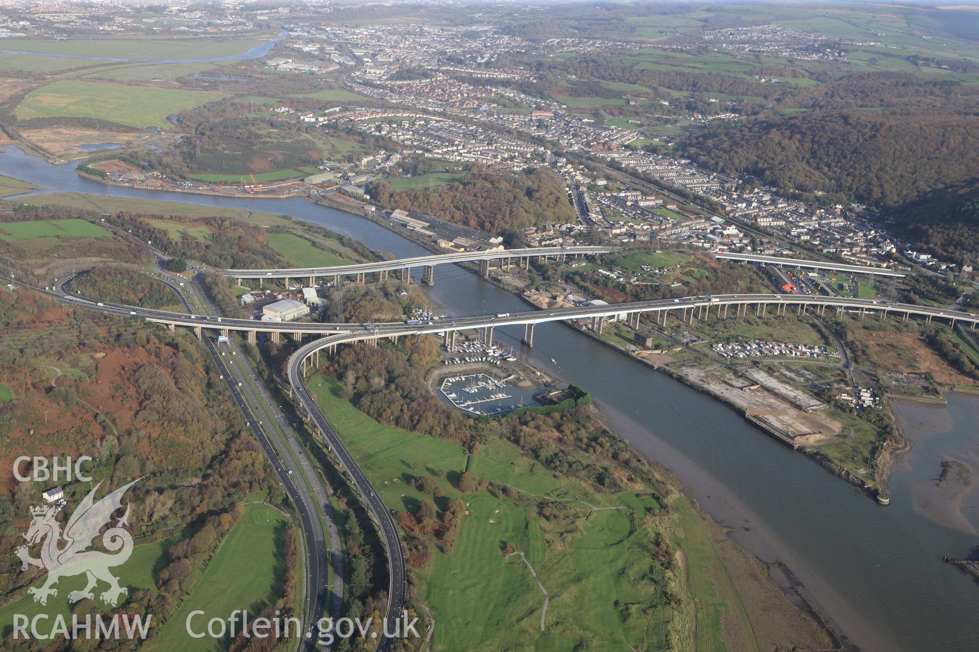 RCAHMW colour oblique photograph of Hen Gastell, with the M4, from the south. Taken by Toby Driver on 17/11/2011.