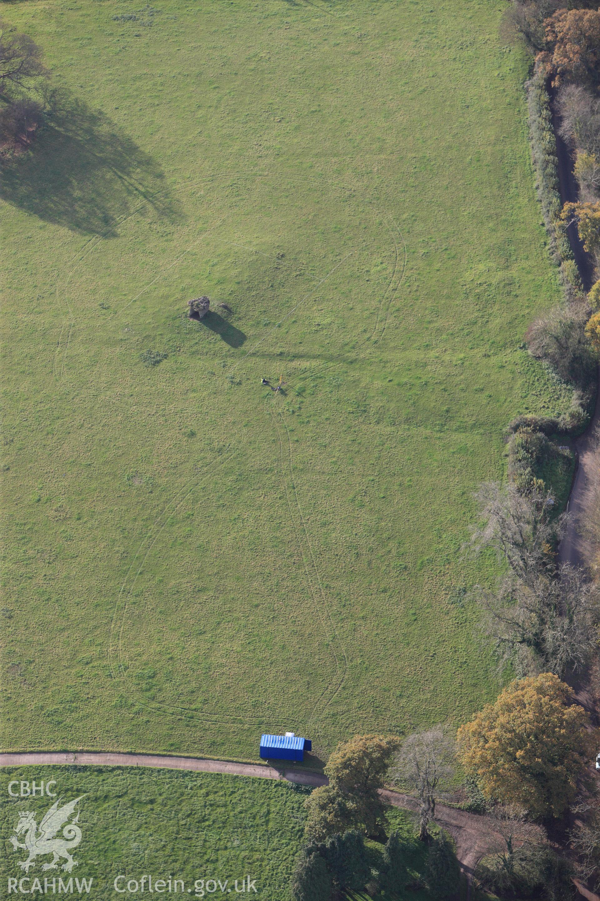 RCAHMW colour oblique photograph of St Lythans Chambered Long Cairn. Taken by Toby Driver on 17/11/2011.