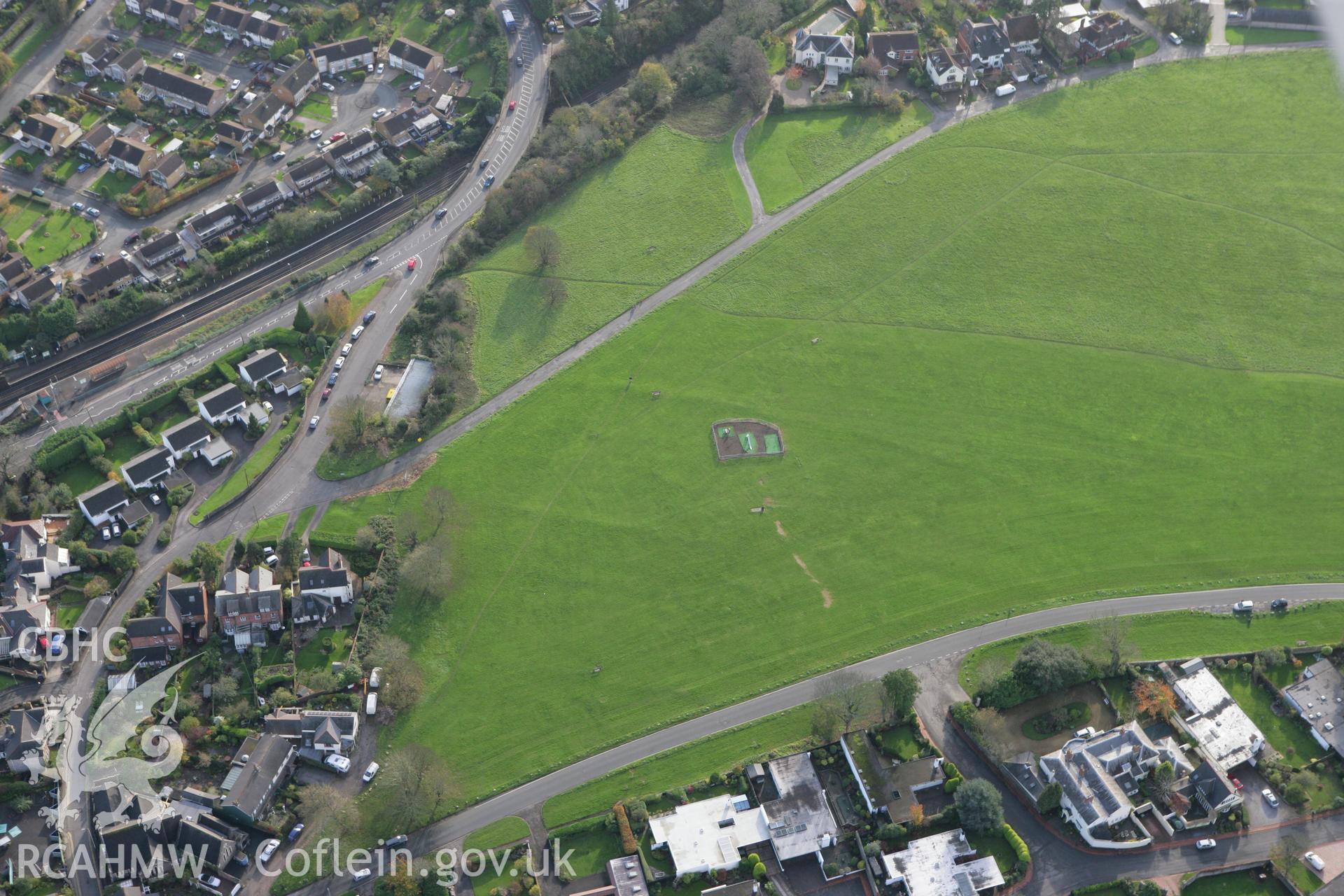 RCAHMW colour oblique photograph of Roman settlement earthworks on Dinas Powys Common. Taken by Toby Driver on 17/11/2011.