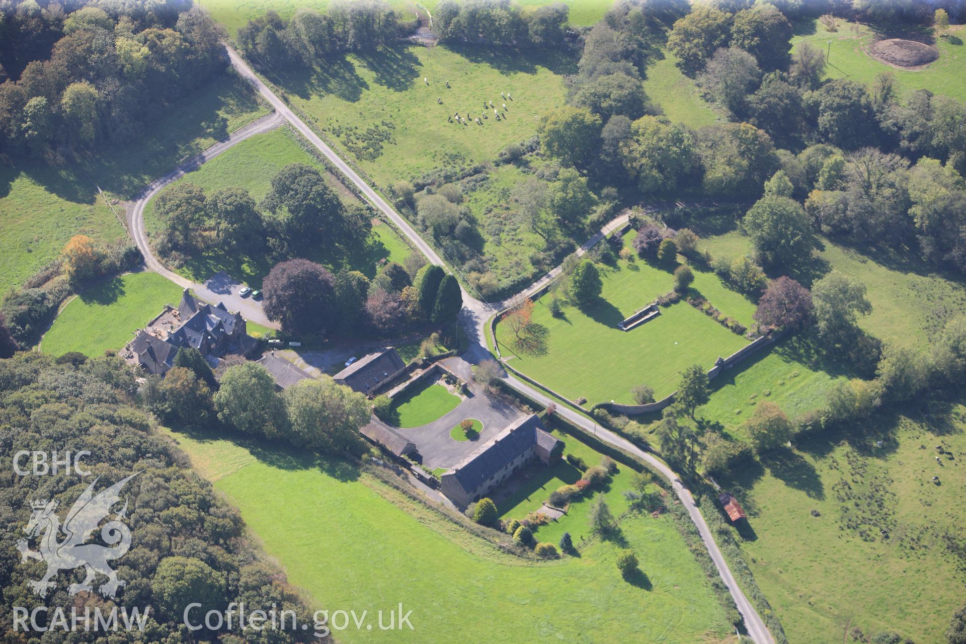 RCAHMW colour oblique photograph of Whitland Abbey and Gardens. Taken by Toby Driver and Oliver Davies on 28/09/2011.