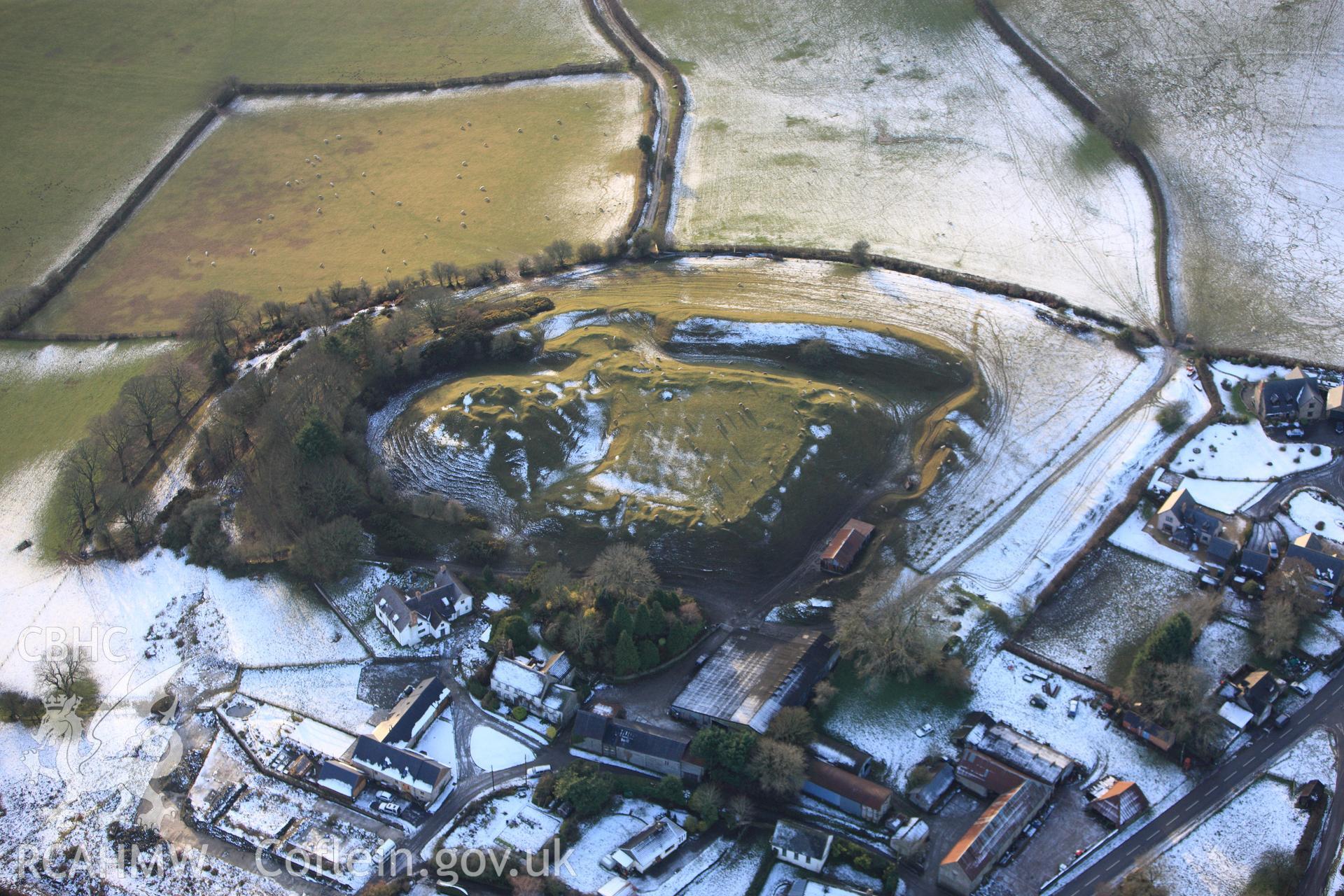 RCAHMW colour oblique photograph of Paincastle, castle, with melting snow. Taken by Toby Driver on 18/12/2011.