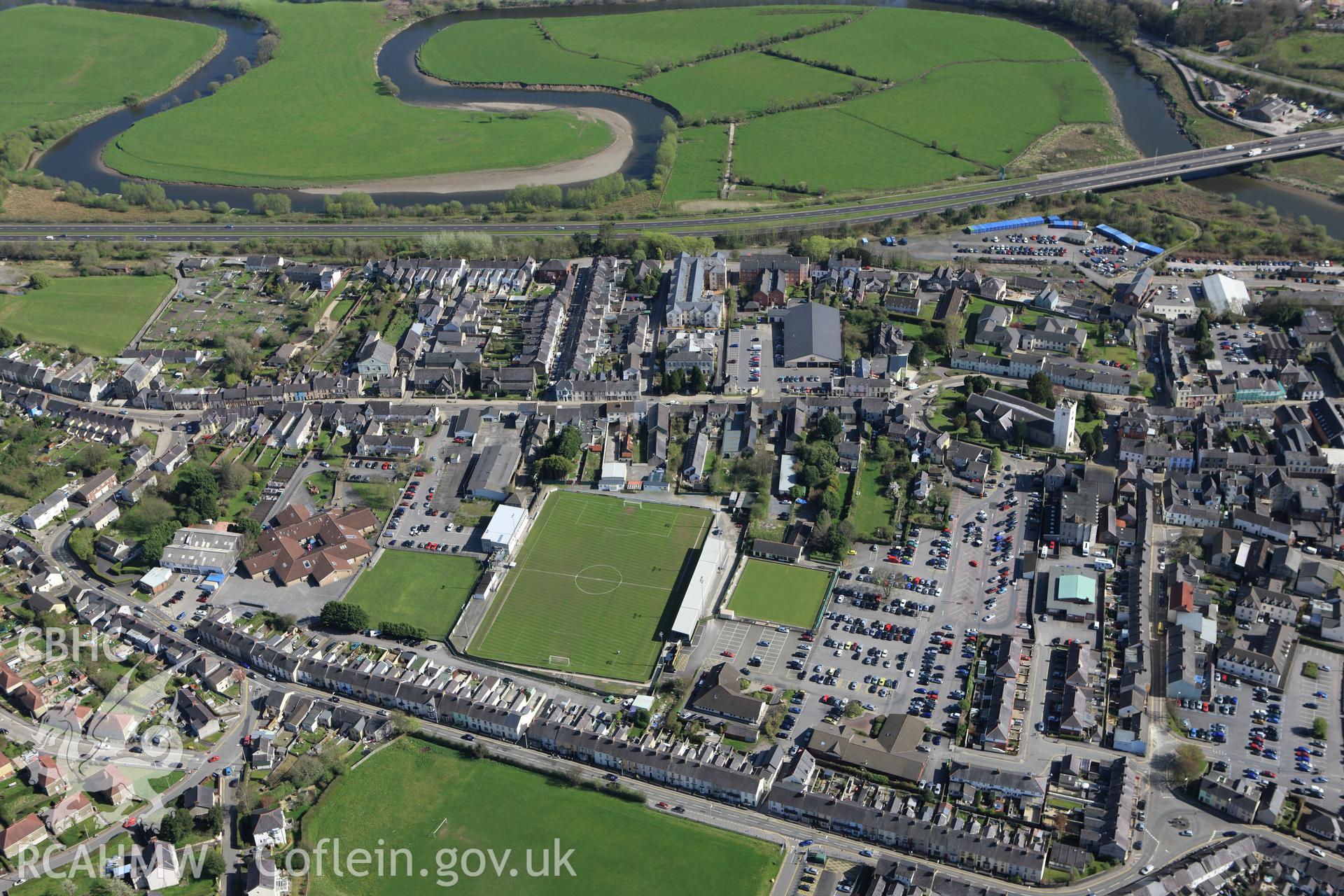 RCAHMW colour oblique photograph of Carmarthen Roman Town. Taken by Toby Driver on 08/04/2011.