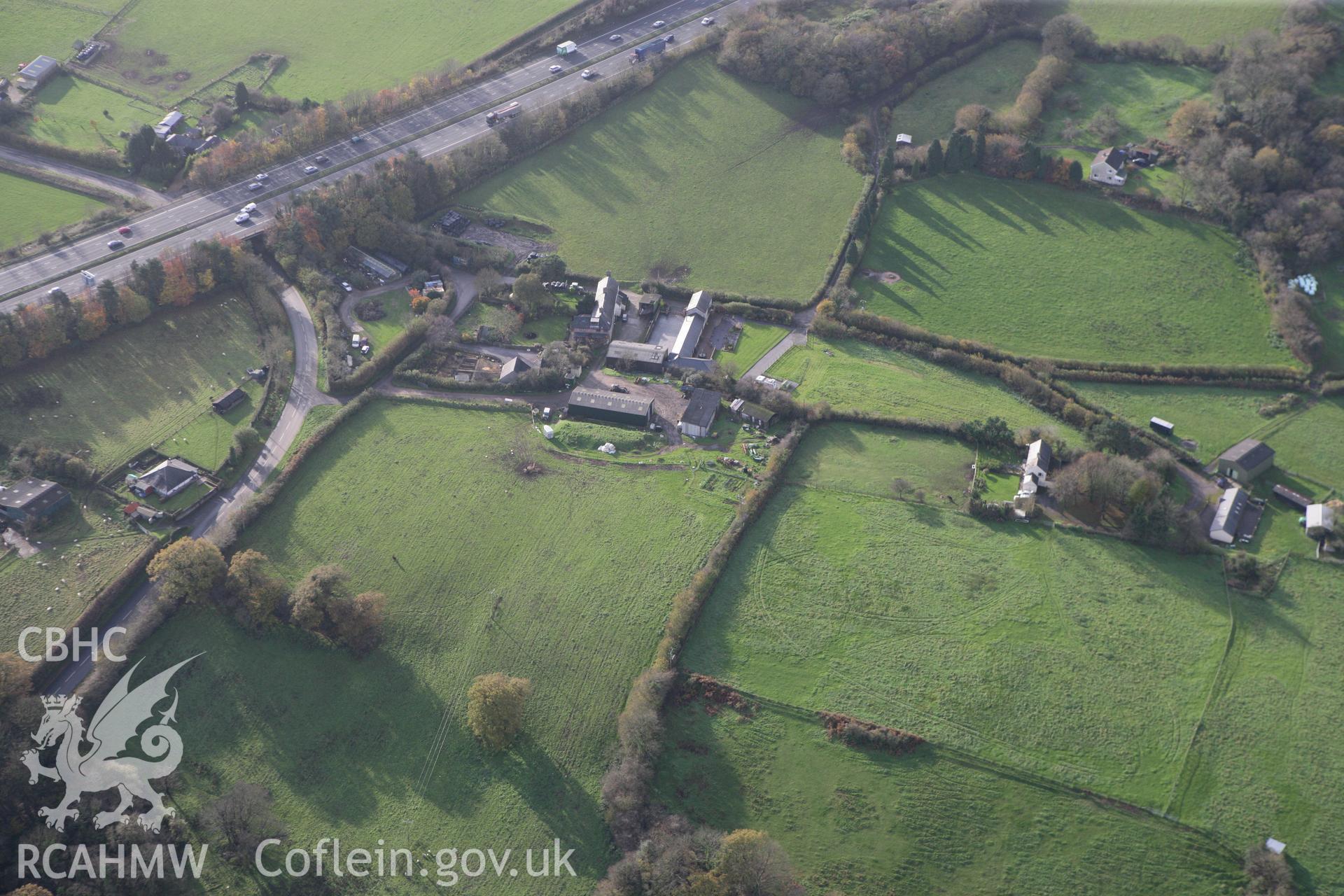 RCAHMW colour oblique photograph of Miskin Roman Fort. Taken by Toby Driver on 17/11/2011.