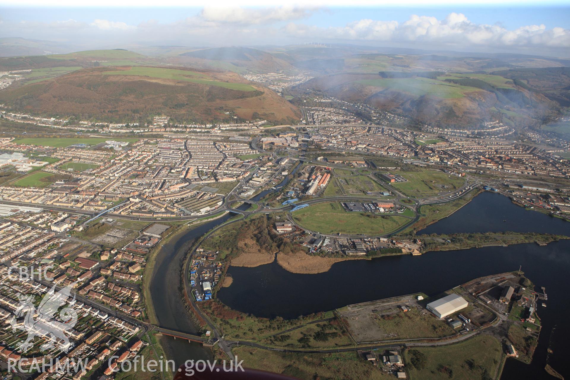 RCAHMW colour oblique photograph of Port Talbot Docks. Taken by Toby Driver on 17/11/2011.