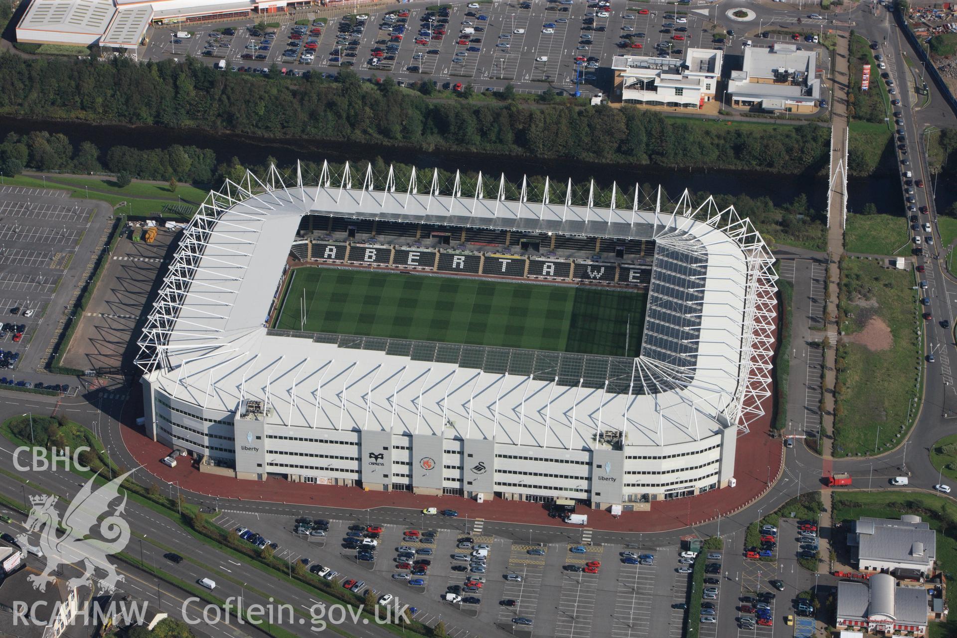 RCAHMW colour oblique photograph of Liberty Stadium from the east. Taken by Toby Driver and Oliver Davies on 28/09/2011.