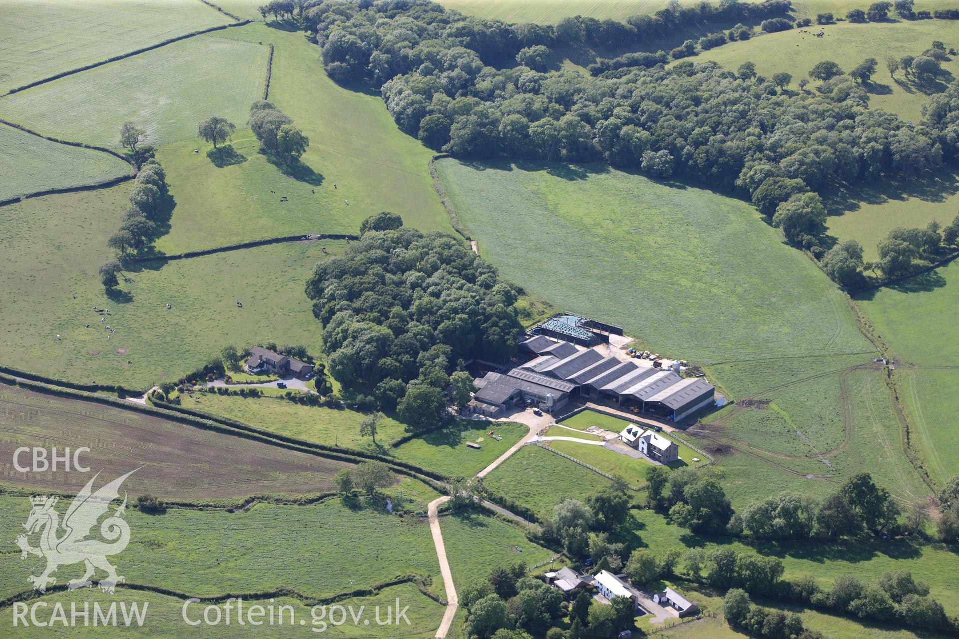 RCAHMW colour oblique photograph of Llanfythin defended enclosure. Taken by Toby Driver on 13/06/2011.