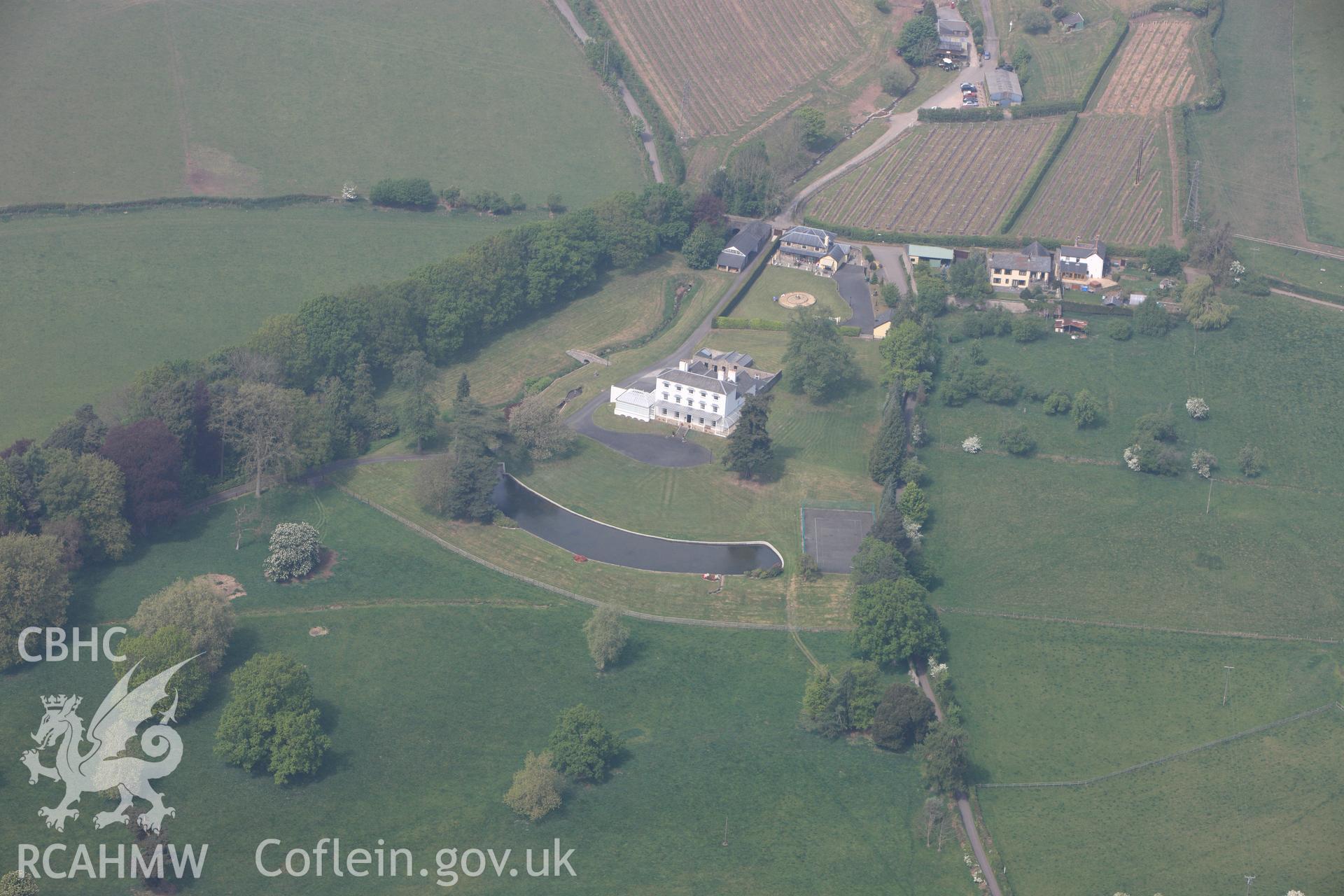 RCAHMW colour oblique photograph of Pentre, The, country house. Taken by Toby Driver on 26/04/2011.