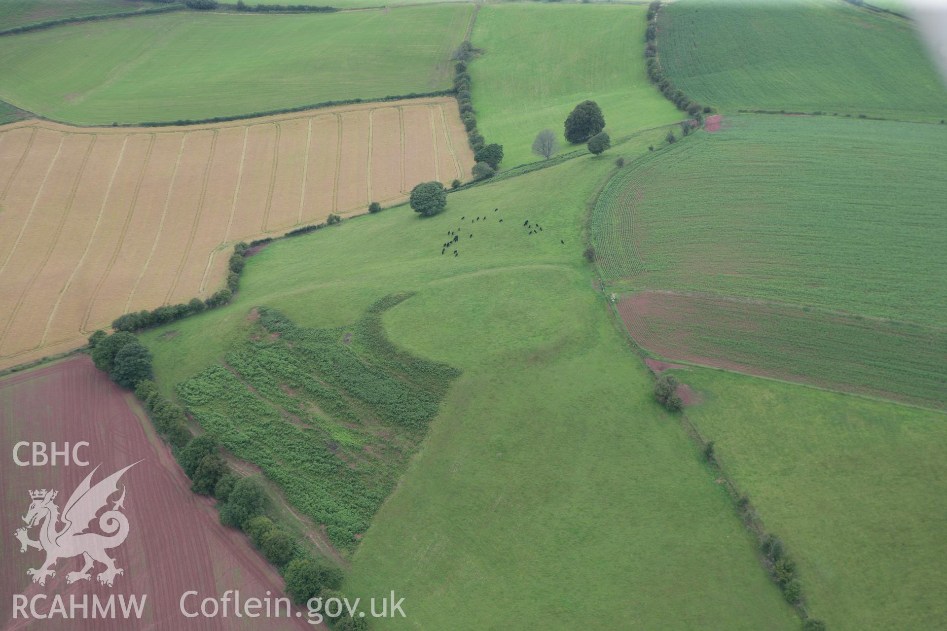 RCAHMW colour oblique photograph of Gaer, Trellech Cross. Taken by Toby Driver on 20/07/2011.