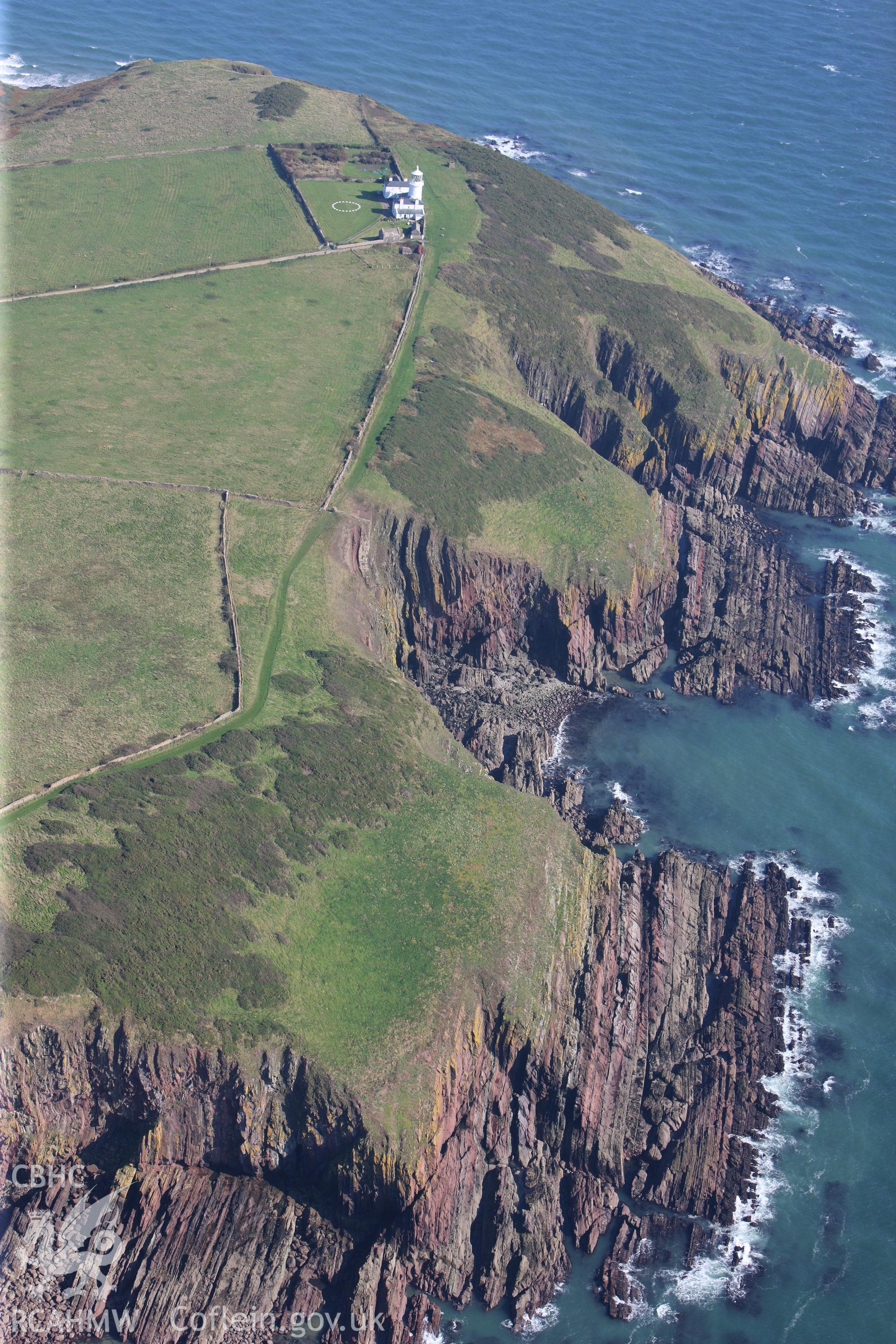 RCAHMW colour oblique photograph of Caldey Lighthouse, Caldey Island, viewed from the west. Taken by Toby Driver and Oliver Davies on 28/09/2011.