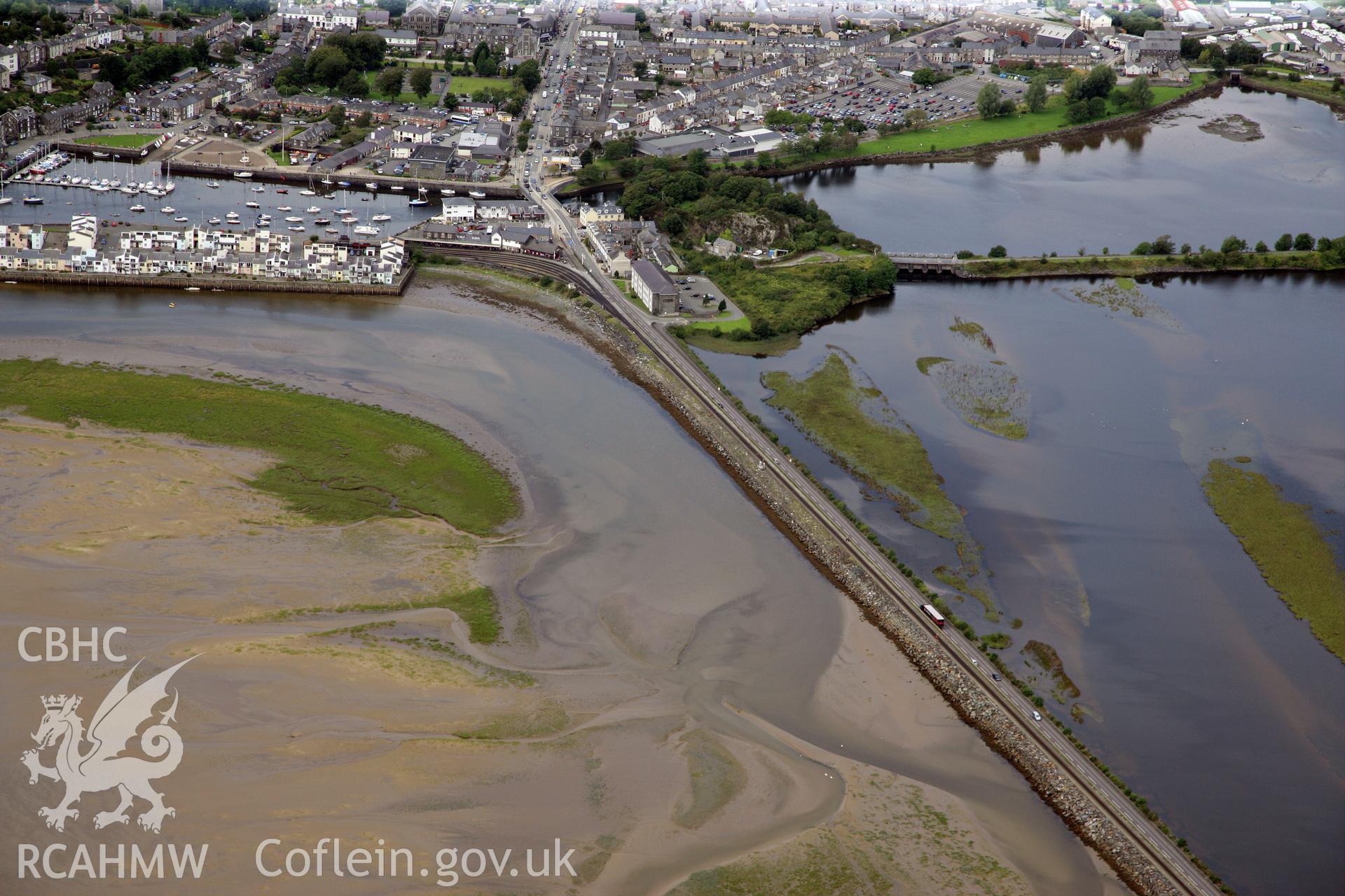 RCAHMW colour oblique photograph of Porthmadog Harbour, New Wharf, from the east. Taken by Toby Driver on 17/08/2011.