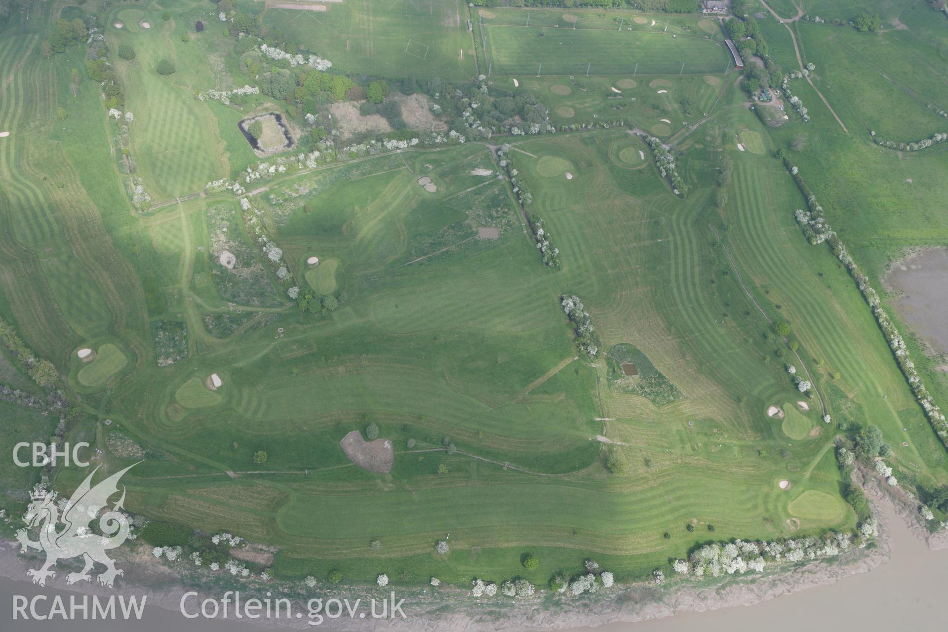 RCAHMW colour oblique photograph of Caerleon, fields to south-west of fort showing parching on golf course but no clear archaeological traces. Taken by Toby Driver on 26/04/2011.