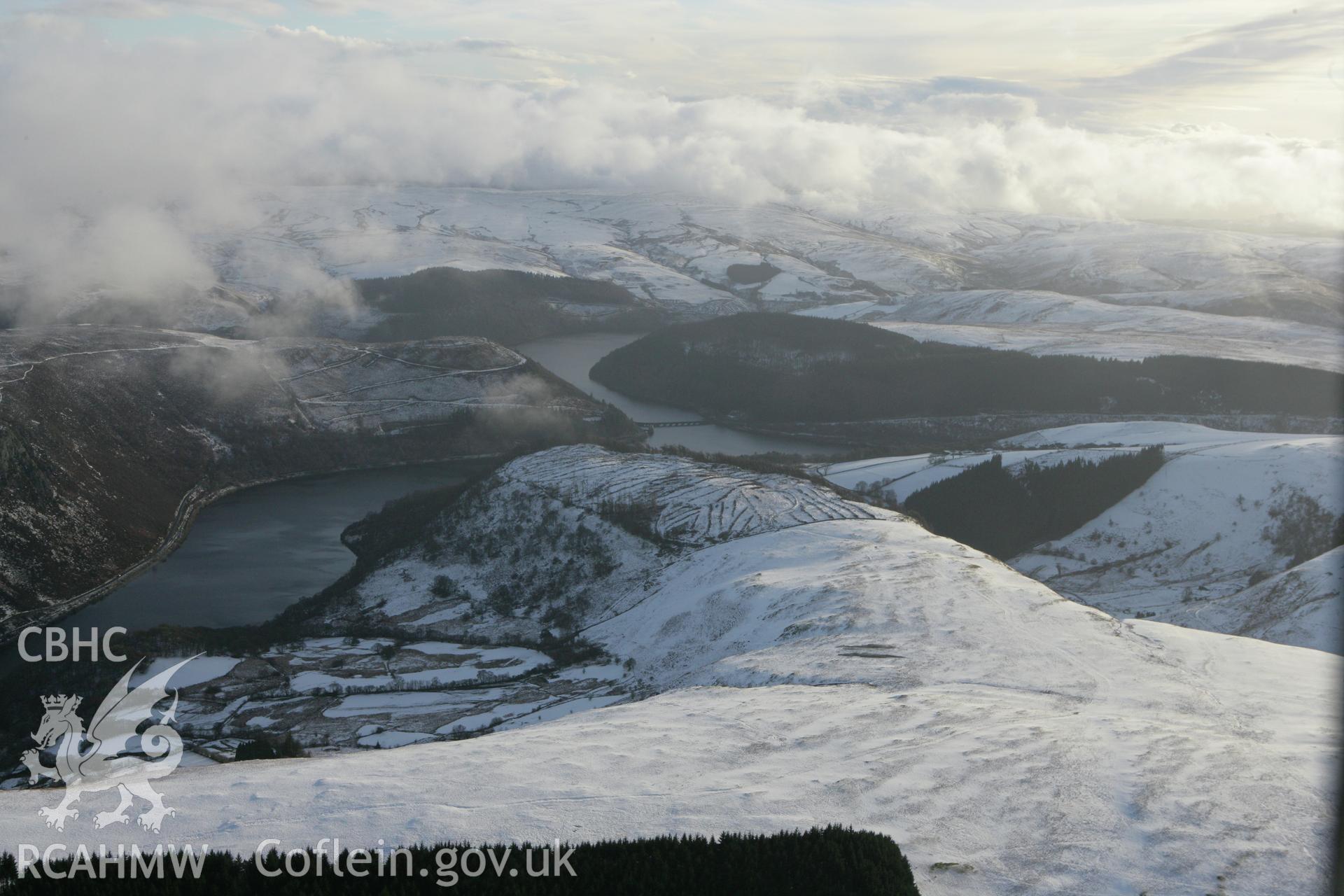 RCAHMW colour oblique photograph of Garreg-ddu reservoir, view from north-west. Taken by Toby Driver on 18/12/2011.