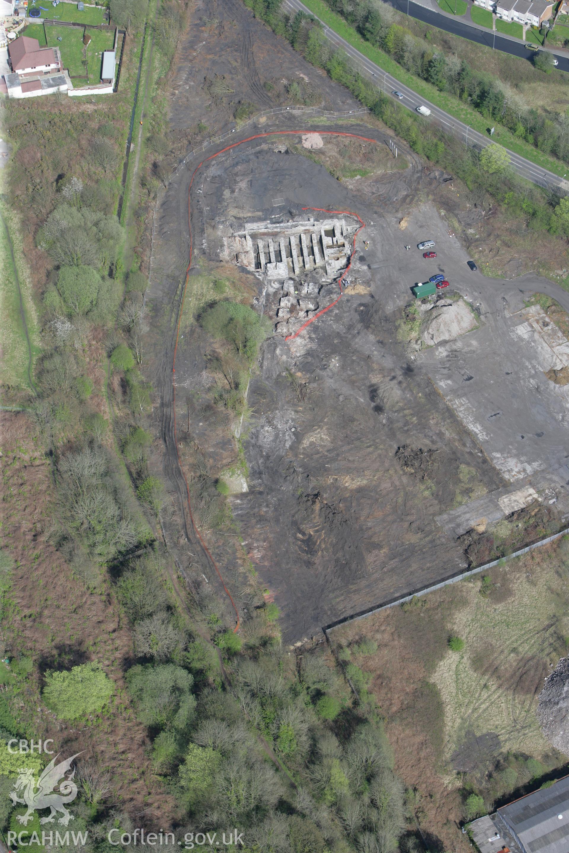 RCAHMW colour oblique photograph of Ystalyfera Iron And Tinplate Works. Taken by Toby Driver on 08/04/2011.