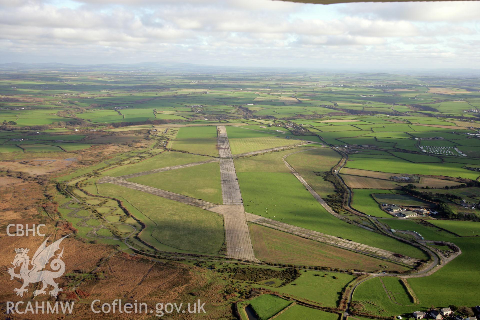 RCAHMW colour oblique photograph of St Davids Airfield, viewed from the south-west. Taken by O. Davies & T. Driver on 22/11/2013.