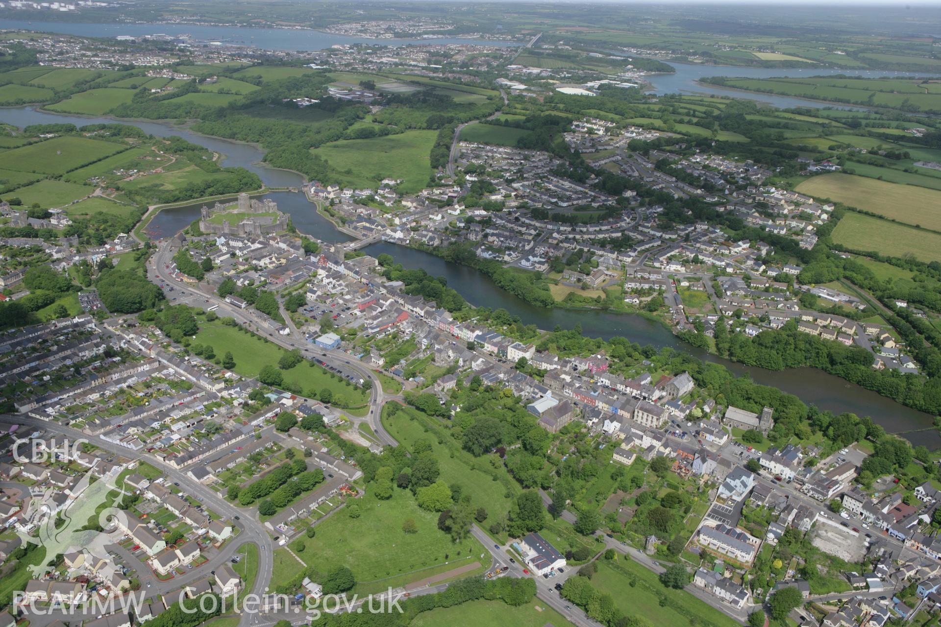 RCAHMW colour oblique photograph of Pembroke town. Taken by Toby Driver on 24/05/2011.