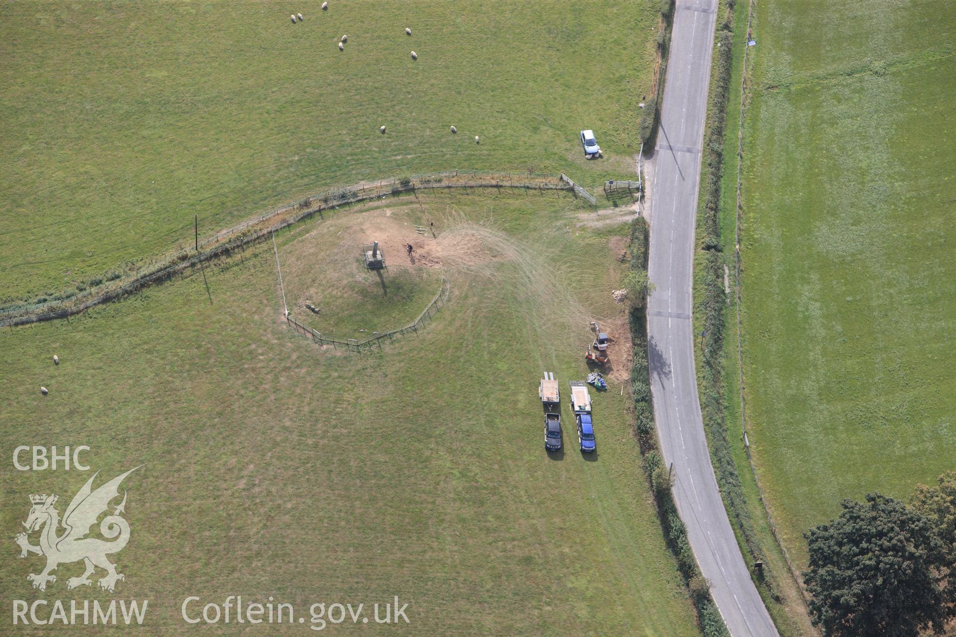 RCAHMW colour oblique photograph of Pillar of Eliseg; Eliseg's Pillar, Cross and Burial Mound. Taken by Toby Driver on 04/10/2011.