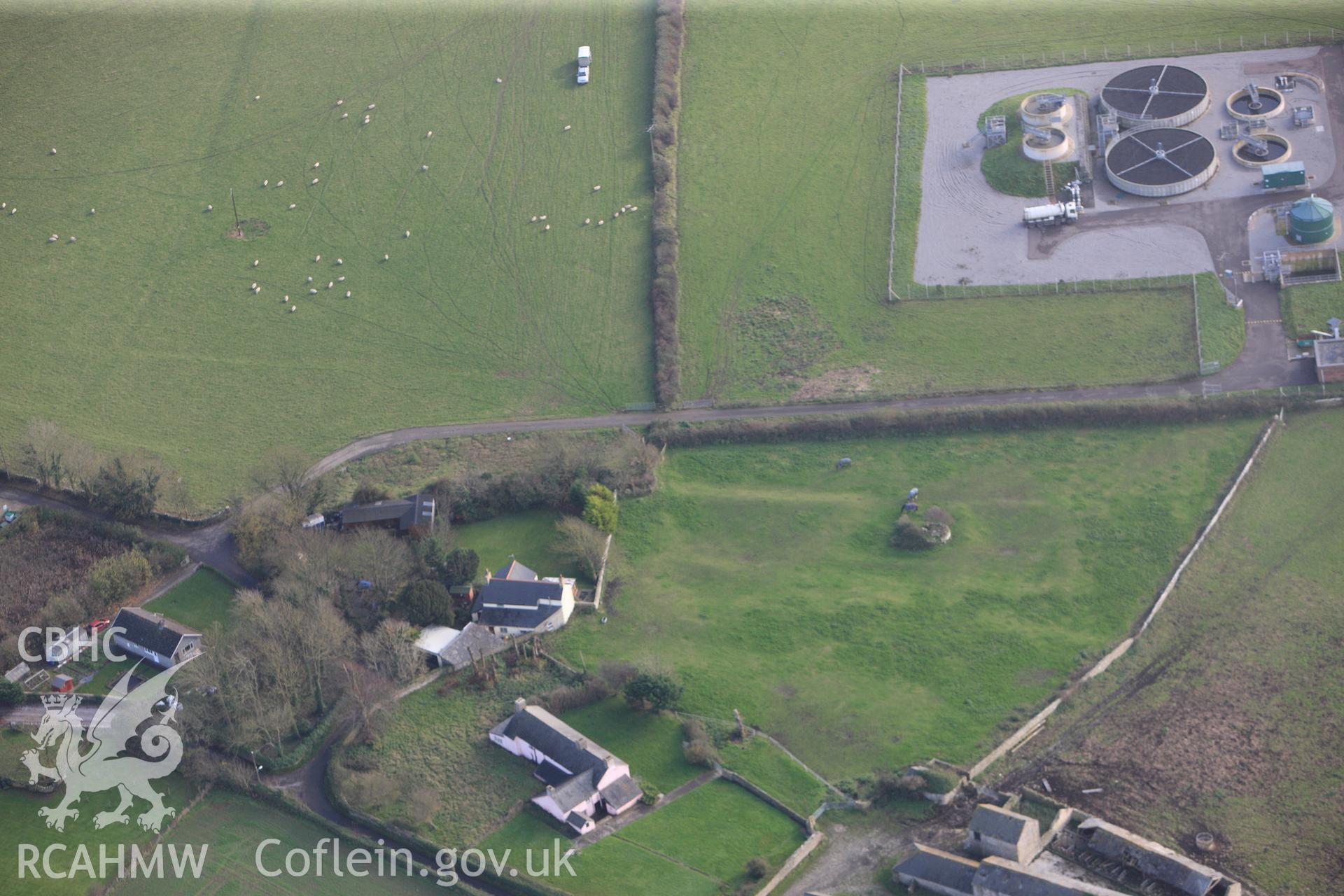 RCAHMW colour oblique photograph of West Aberthaw, village earthworks. Taken by Toby Driver on 17/11/2011.