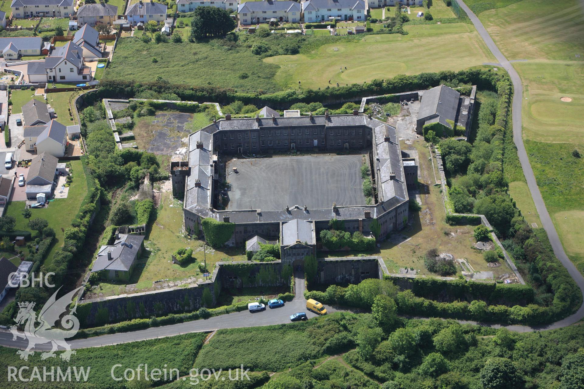 RCAHMW colour oblique photograph of Former defensible barracks, Pembroke Dock. Taken by Toby Driver on 24/05/2011.