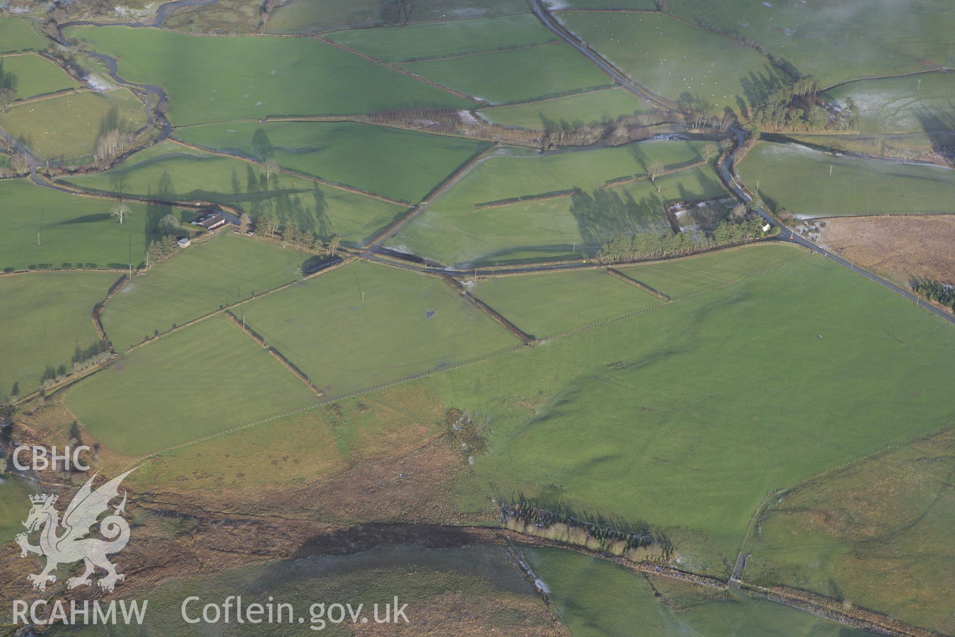 RCAHMW colour oblique photograph of Cwm Nant marching camp, view from south. Taken by Toby Driver on 18/12/2011.