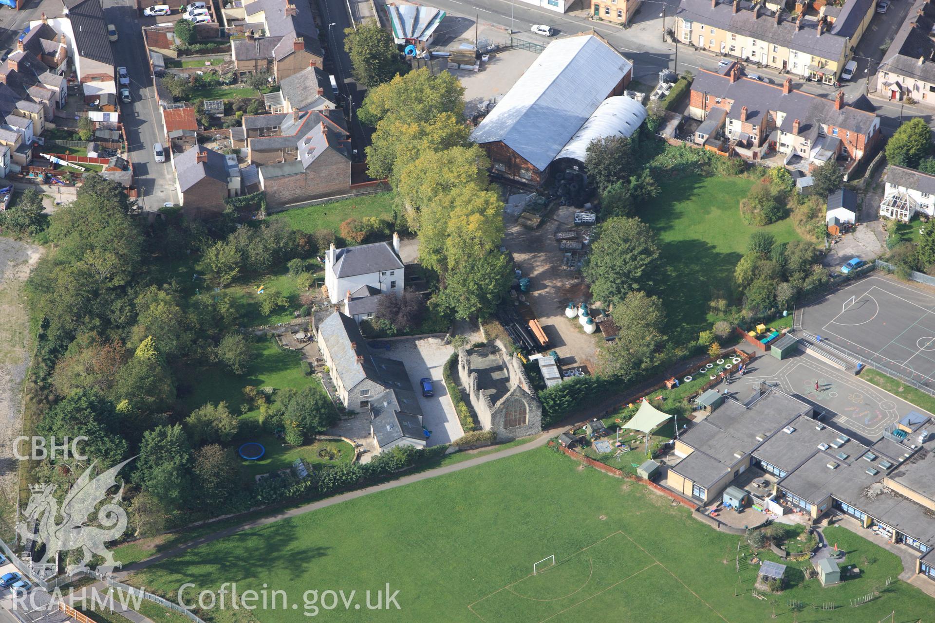 RCAHMW colour oblique photograph of Carmelite Friary, Denbigh. Taken by Toby Driver on 04/10/2011.