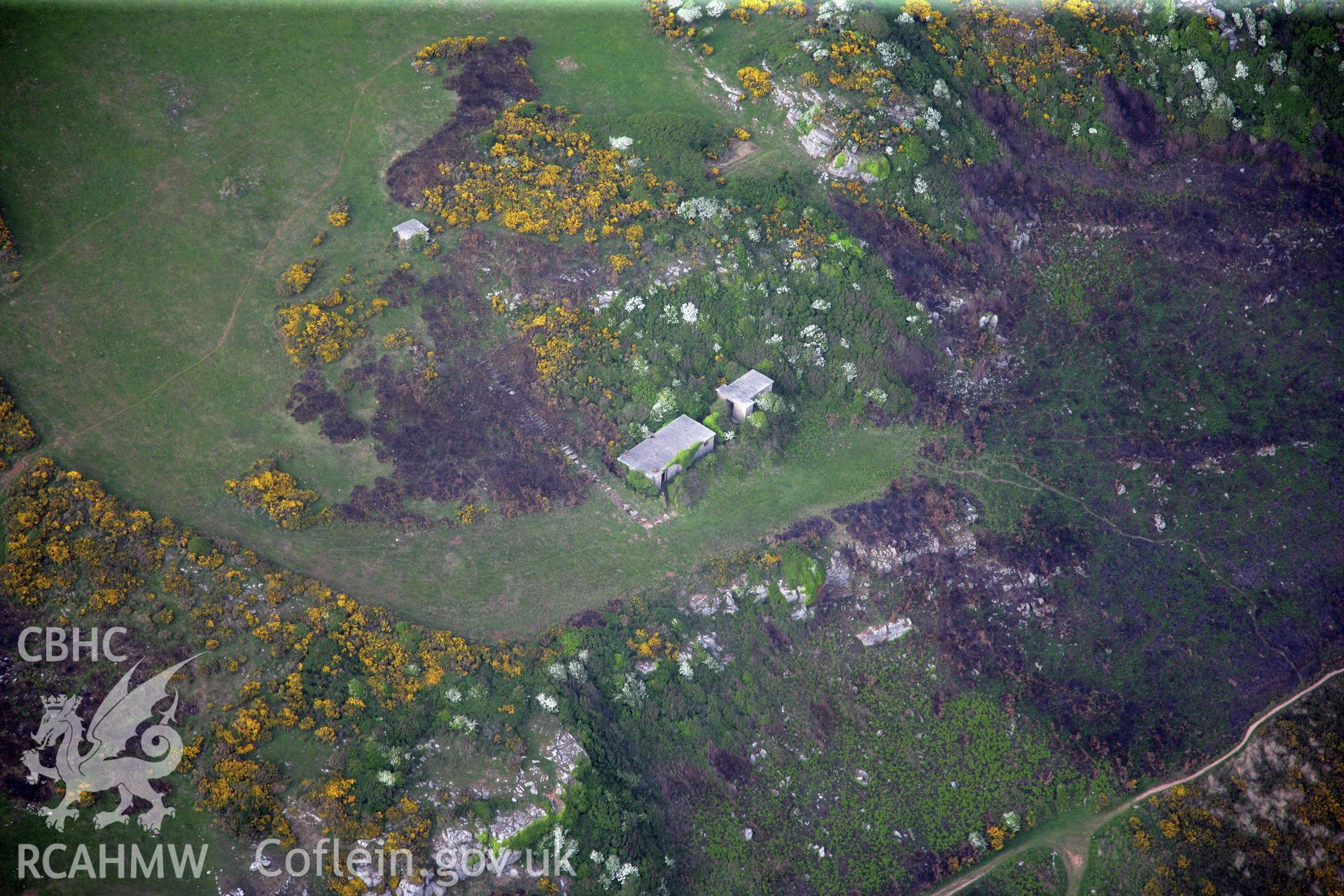 RCAHMW colour oblique photograph of Oxwich Point radar station. Taken by Toby Driver and Oliver Davies on 04/05/2011.