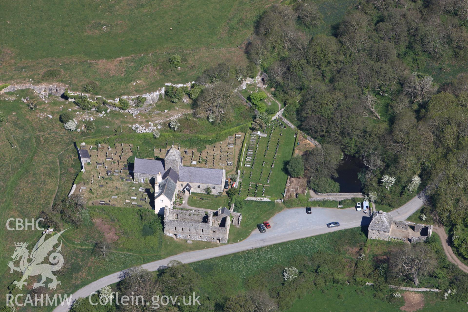 RCAHMW colour oblique photograph of Penmon Priory and Dovecot. Taken by Toby Driver on 03/05/2011.