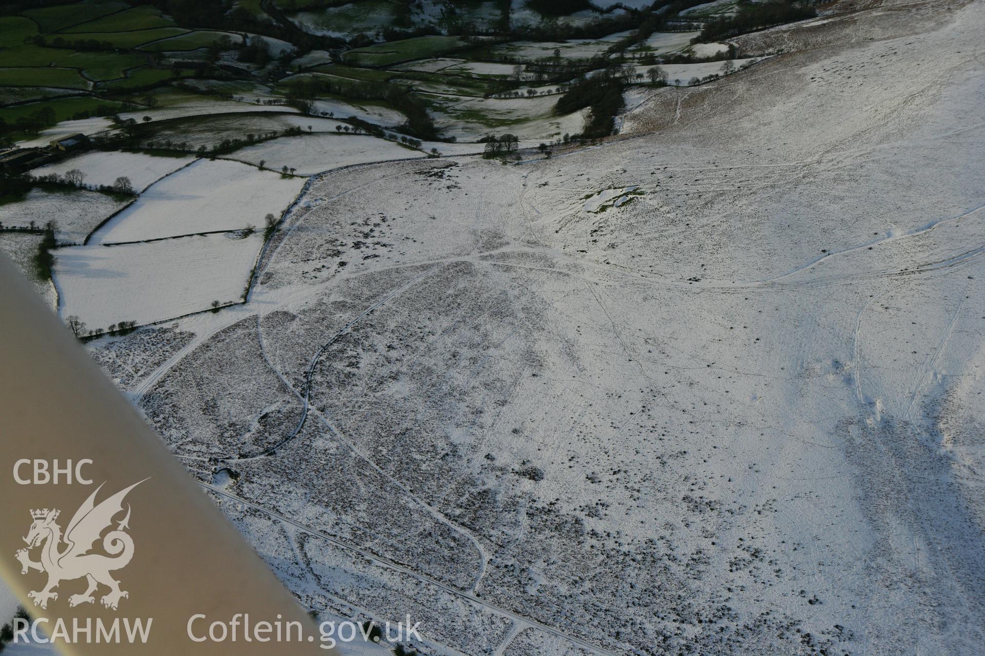 RCAHMW colour oblique photograph of Gelli Dywylli, deserted settlement (at far right of frame). Taken by Toby Driver on 18/12/2011.