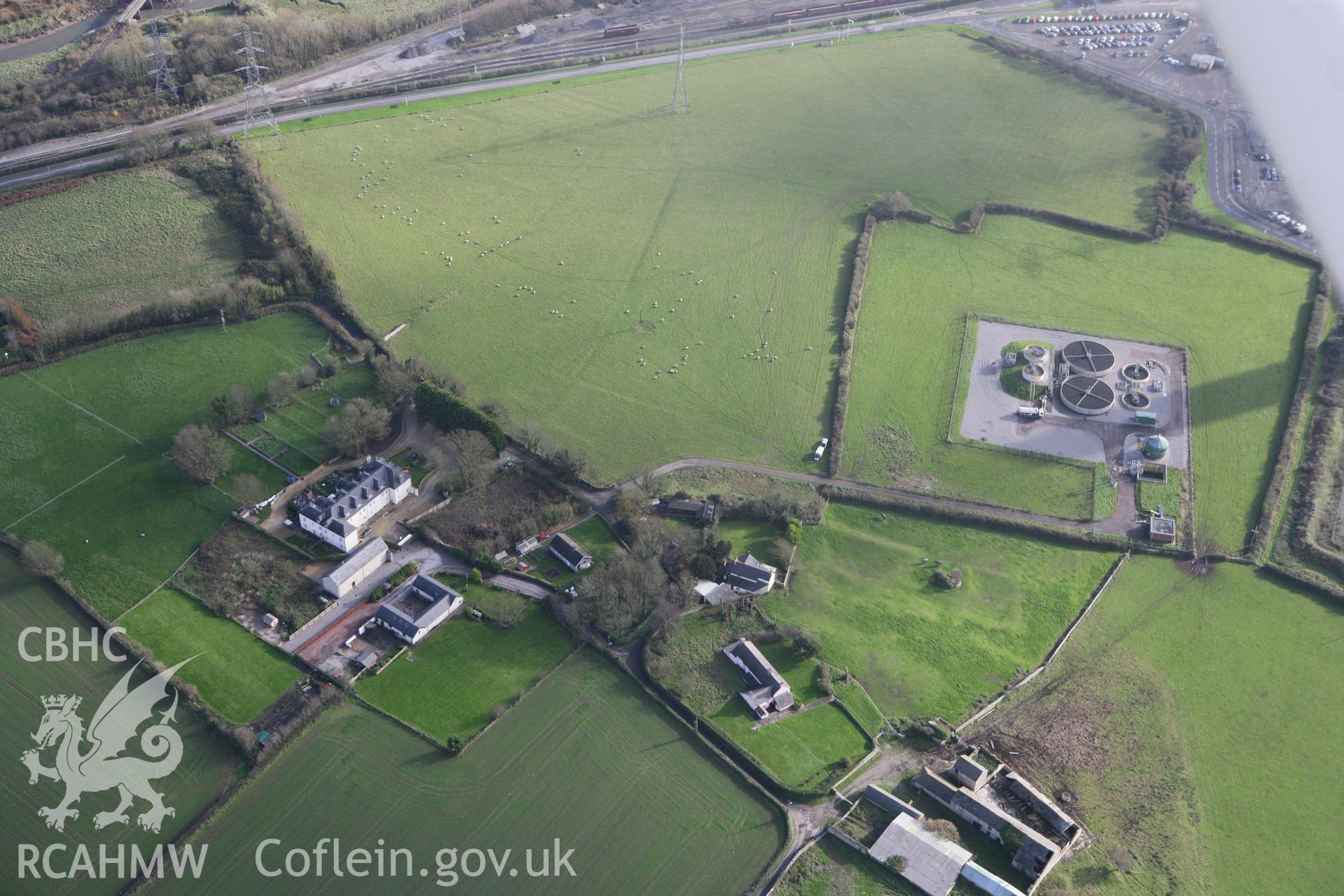 RCAHMW colour oblique photograph of West Aberthaw, village earthworks. Taken by Toby Driver on 17/11/2011.