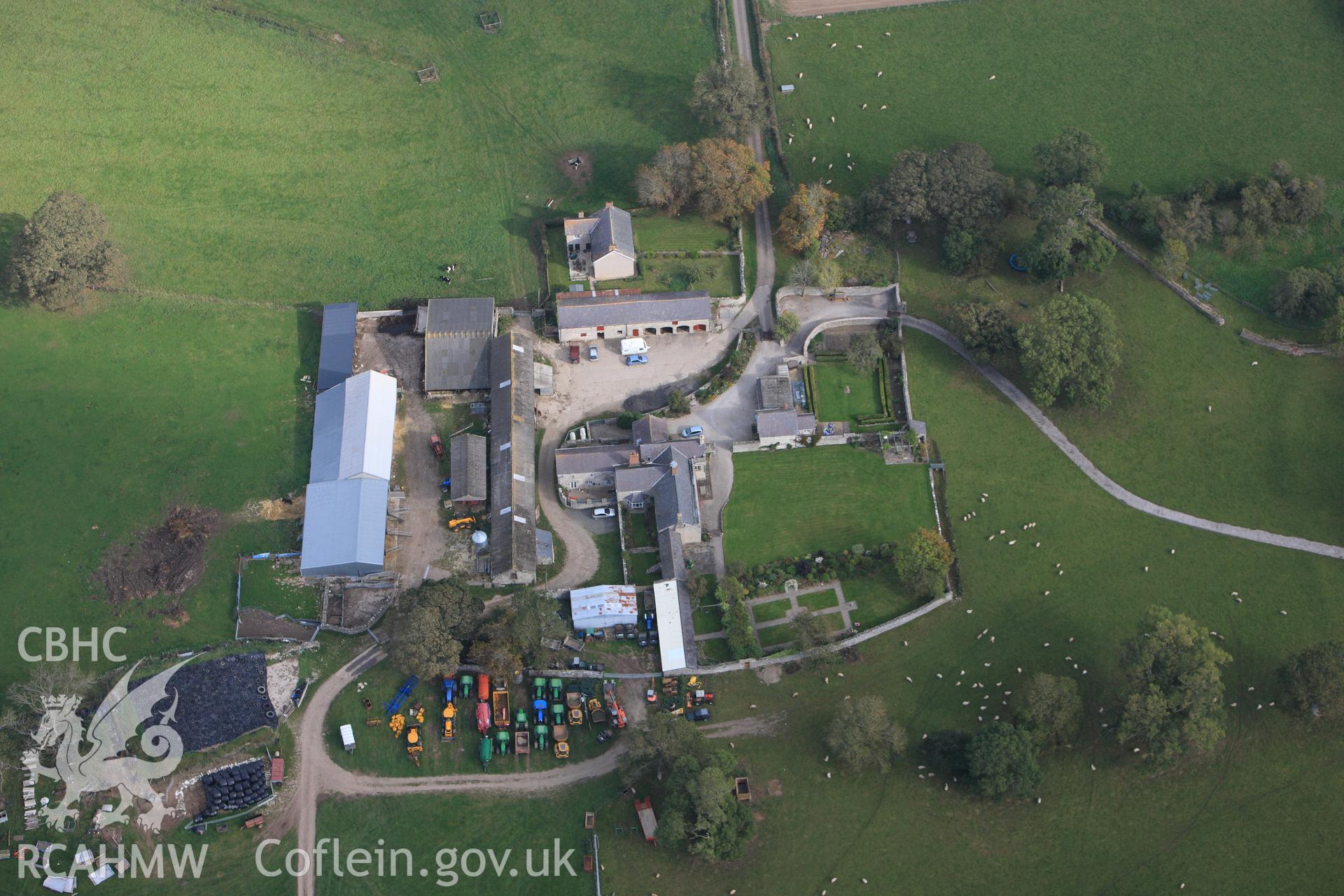 RCAHMW colour oblique photograph of Old Fox Hall, Round Barrow. Taken by Toby Driver on 04/10/2011.