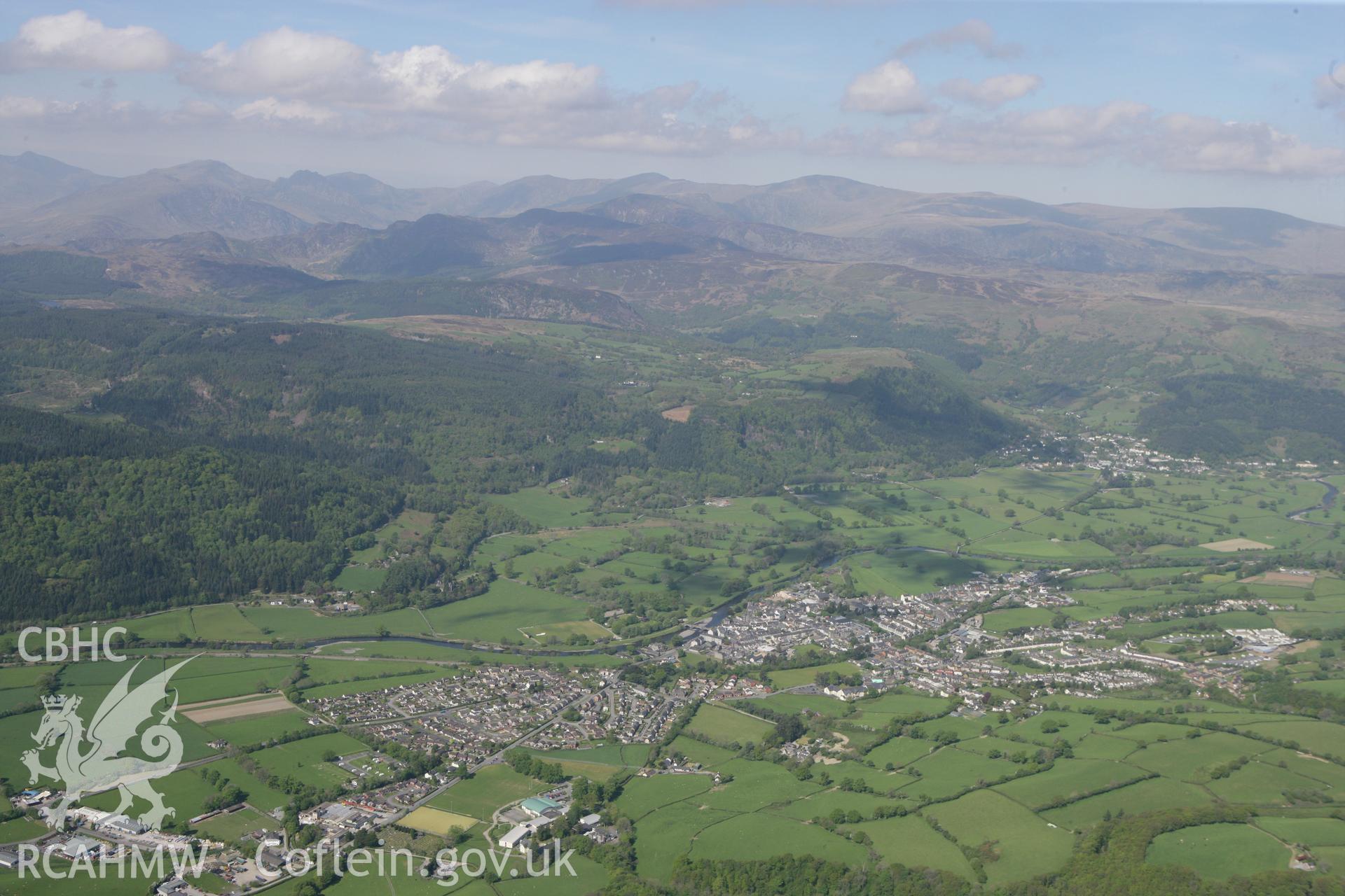 RCAHMW colour oblique photograph of Llanrwst, from the east. Taken by Toby Driver on 03/05/2011.