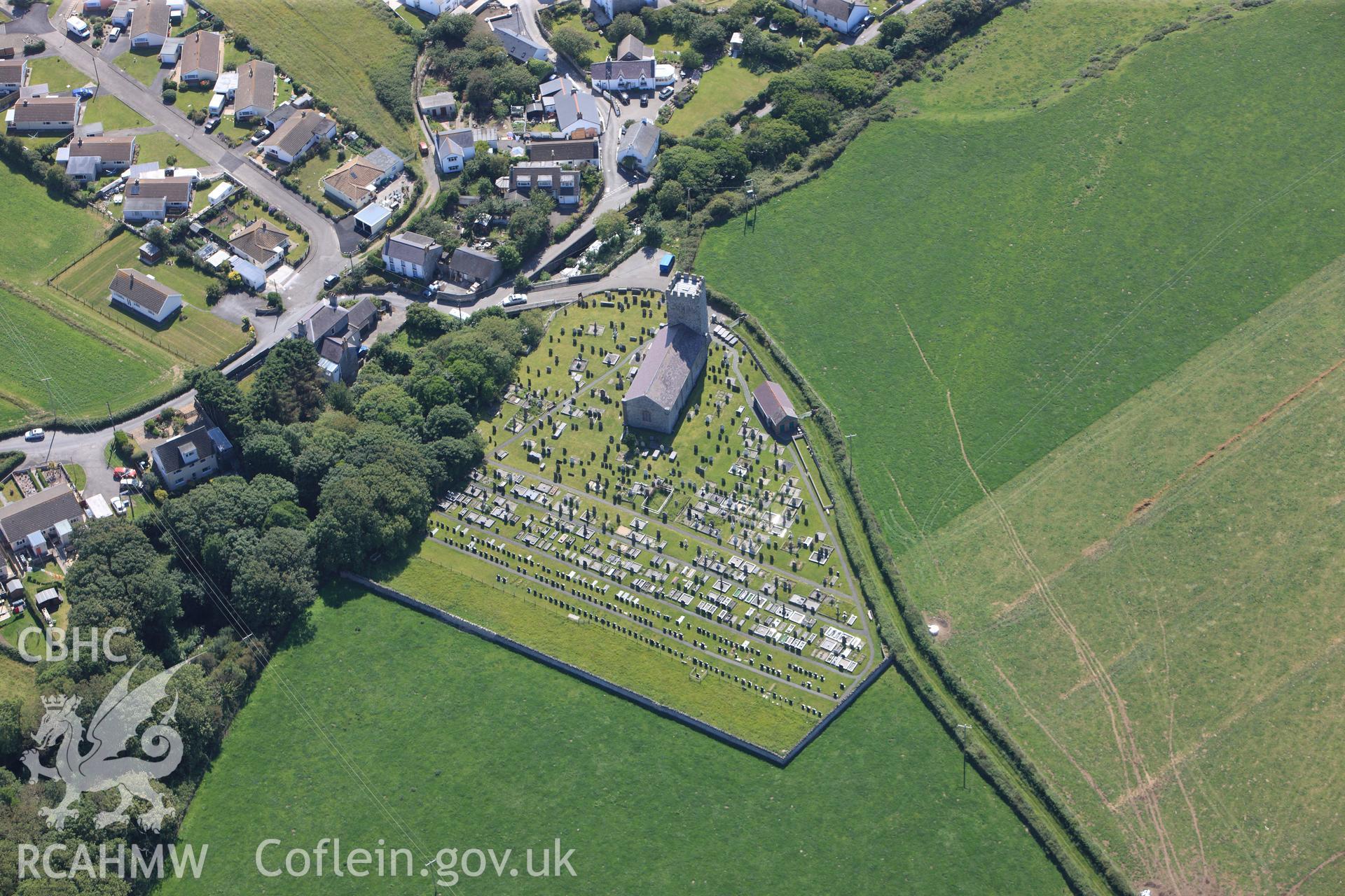 RCAHMW colour oblique photograph of St Ffraid's Church. Taken by Toby Driver and Oliver Davies on 28/06/2011.