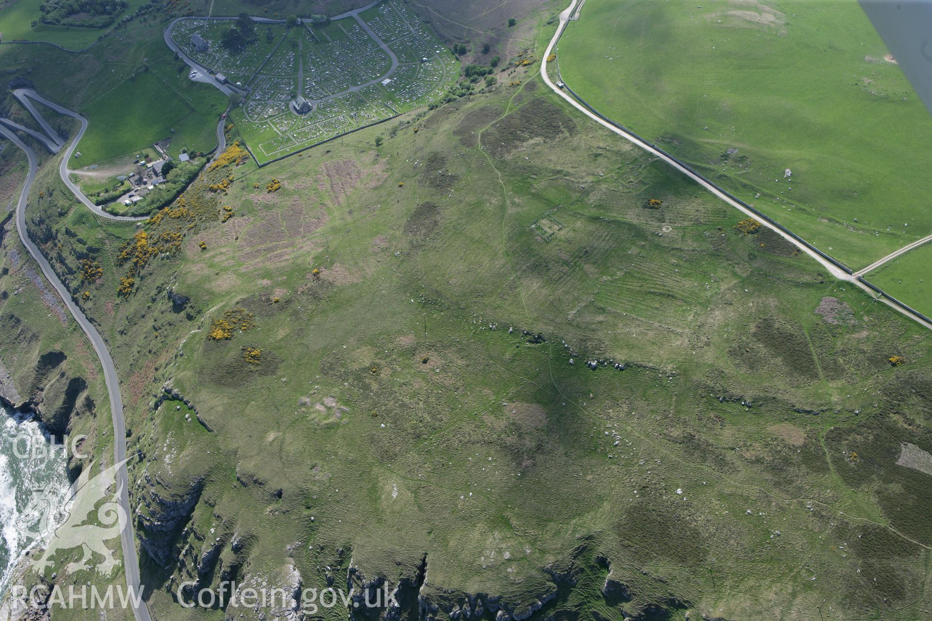 RCAHMW colour oblique photograph of Hwylfa'r Ceirw Stone Alignment and Hut Circle, Great Orme. Taken by Toby Driver on 03/05/2011.