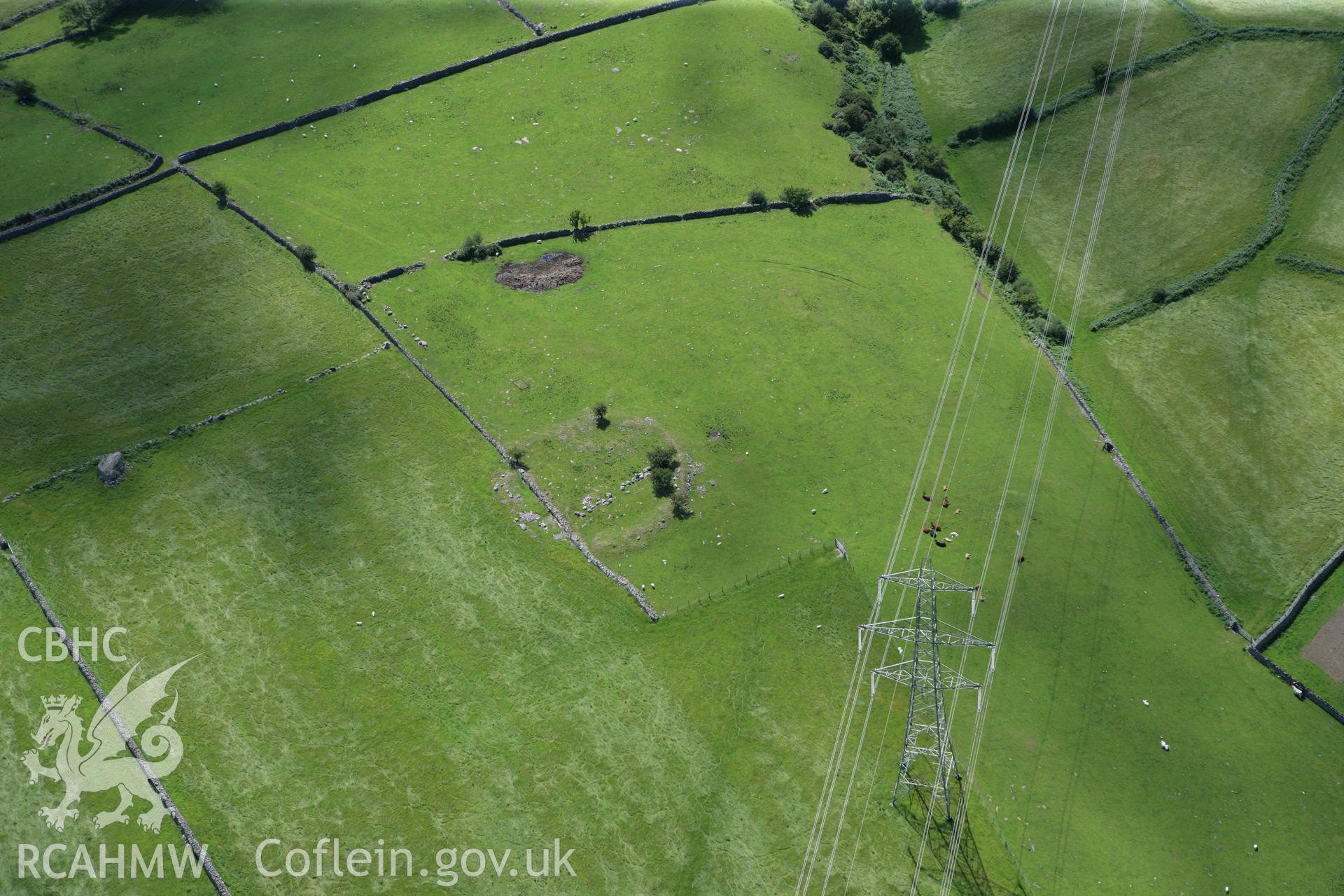 RCAHMW colour oblique photograph of Rhiw Goch camp, settlement enclosure. Taken by Toby Driver on 20/07/2011.