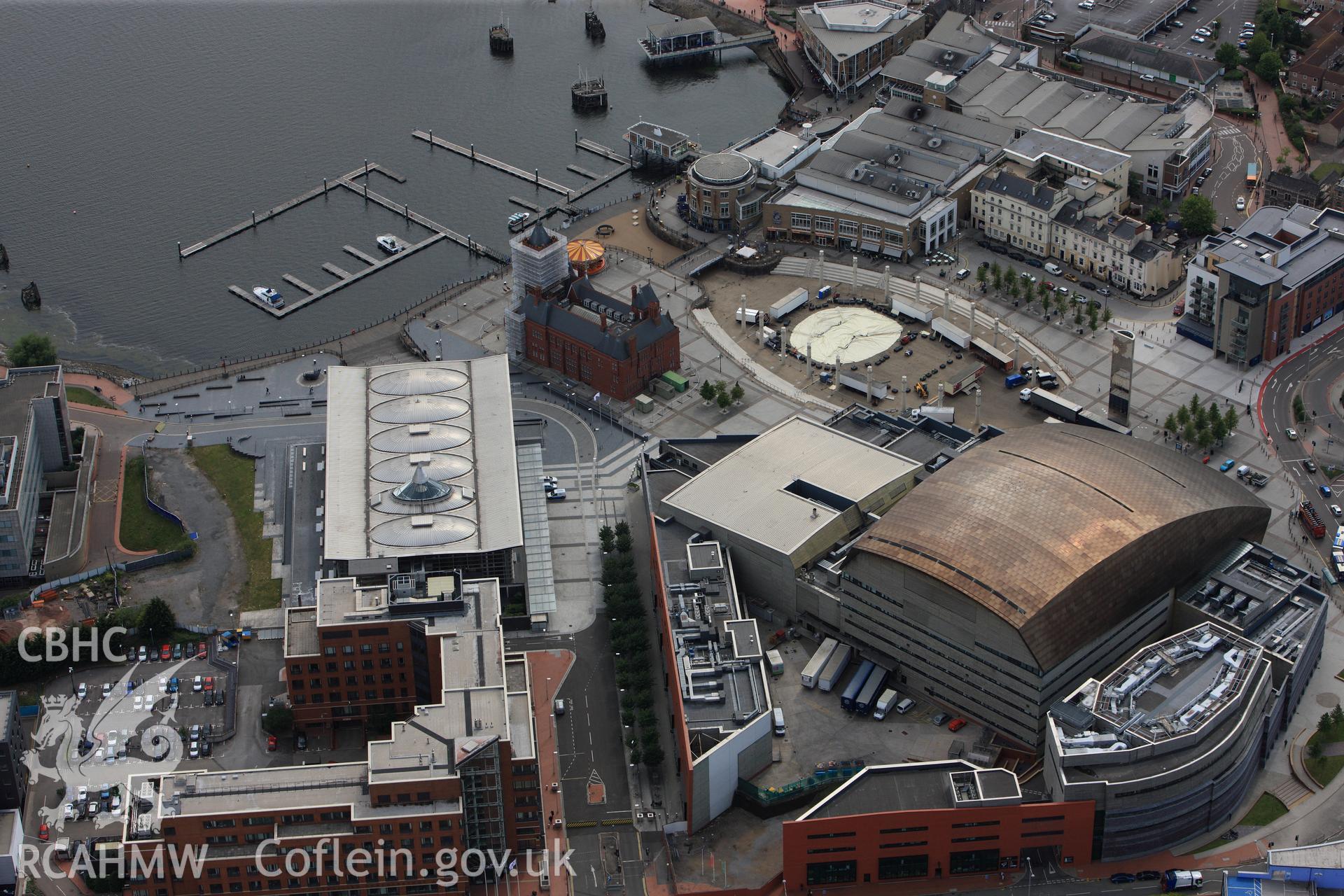 RCAHMW colour oblique photograph of Pier Head building, Cardiff. Taken by Toby Driver on 13/06/2011.