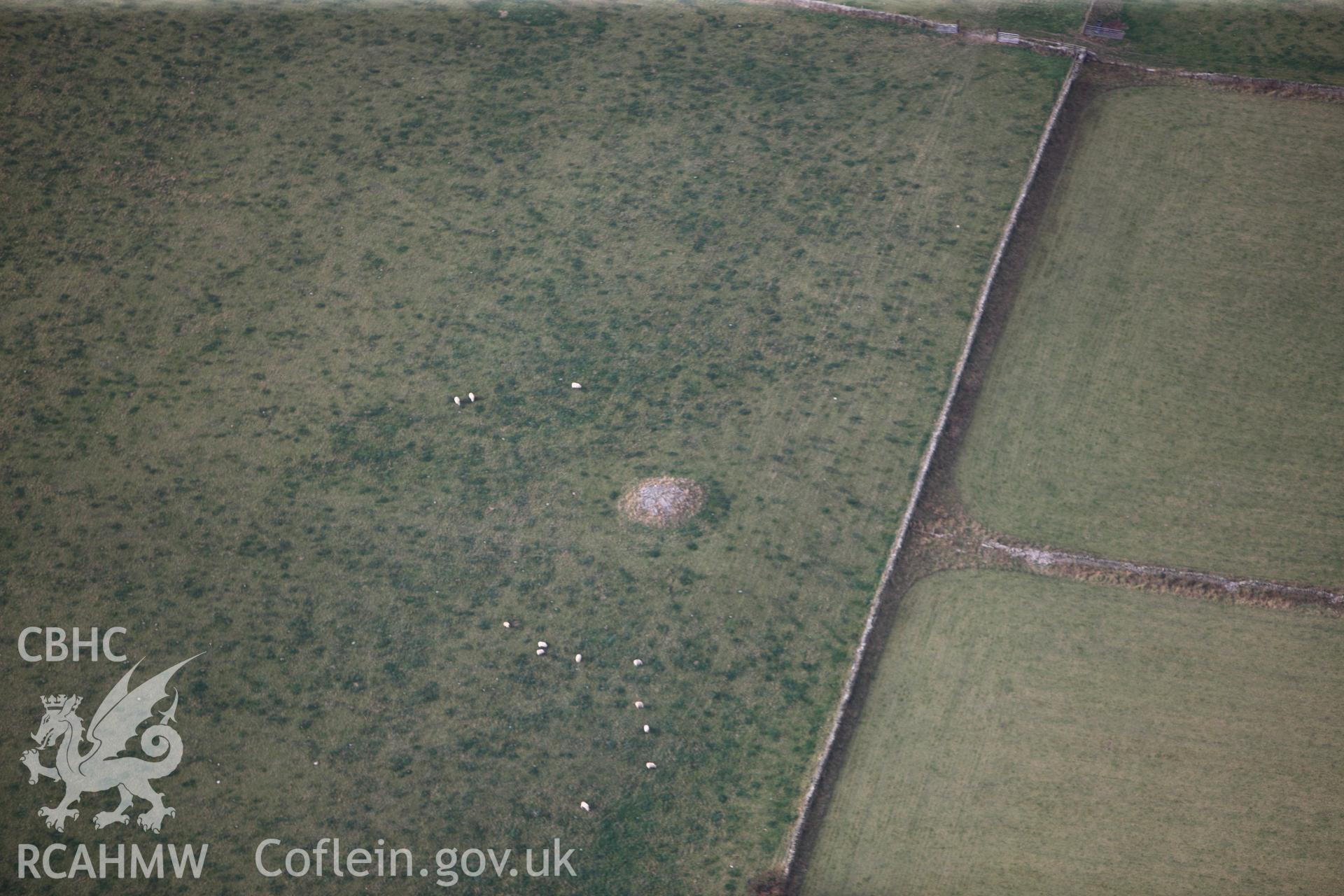 RCAHMW colour oblique photograph of Pen-Y-Brongyll Round Barrow. Taken by Toby Driver on 04/10/2011.