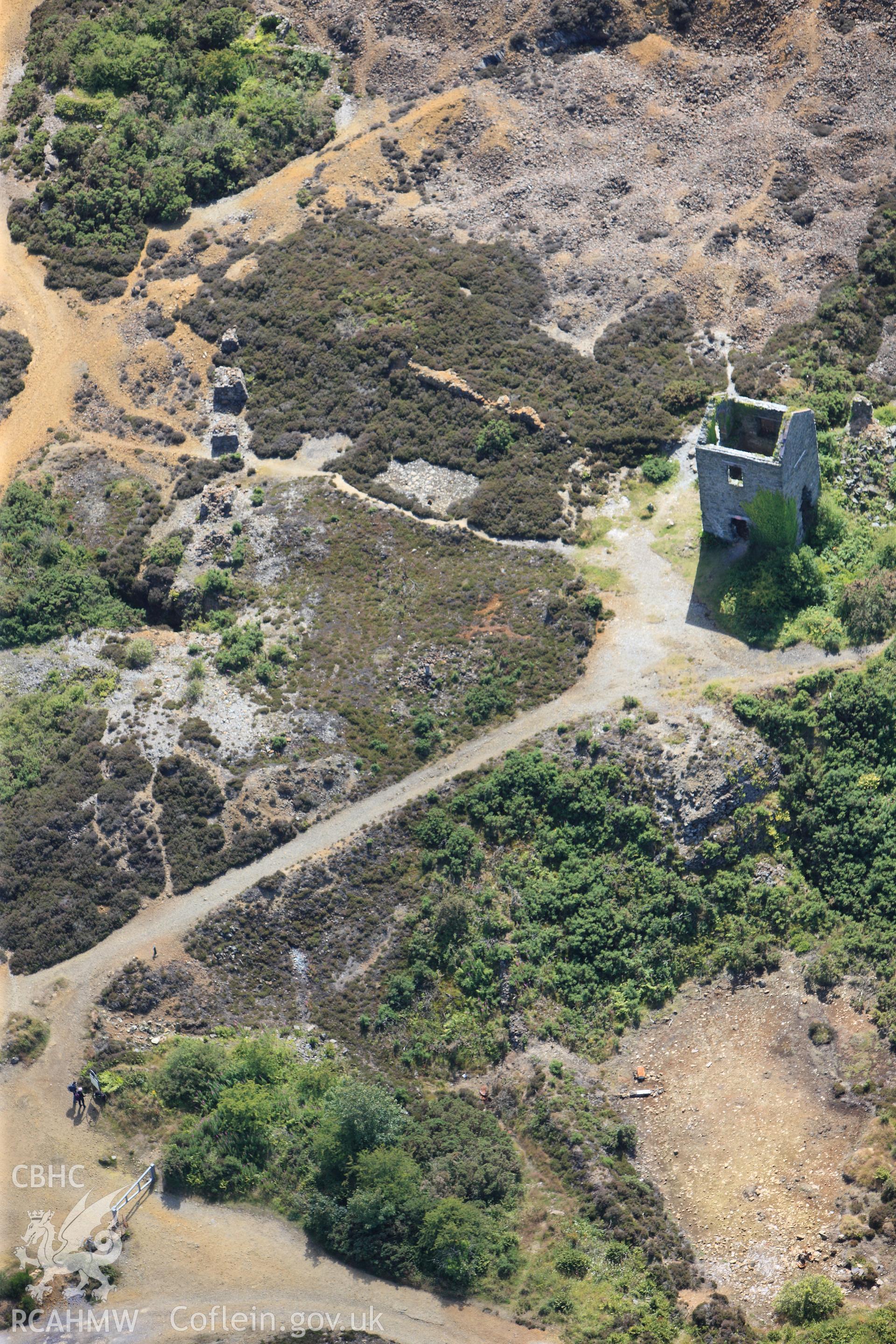 RCAHMW colour oblique photograph of Parys Mountain Copper Mines, Pearl Shaft engine house. Taken by Toby Driver on 20/07/2011.