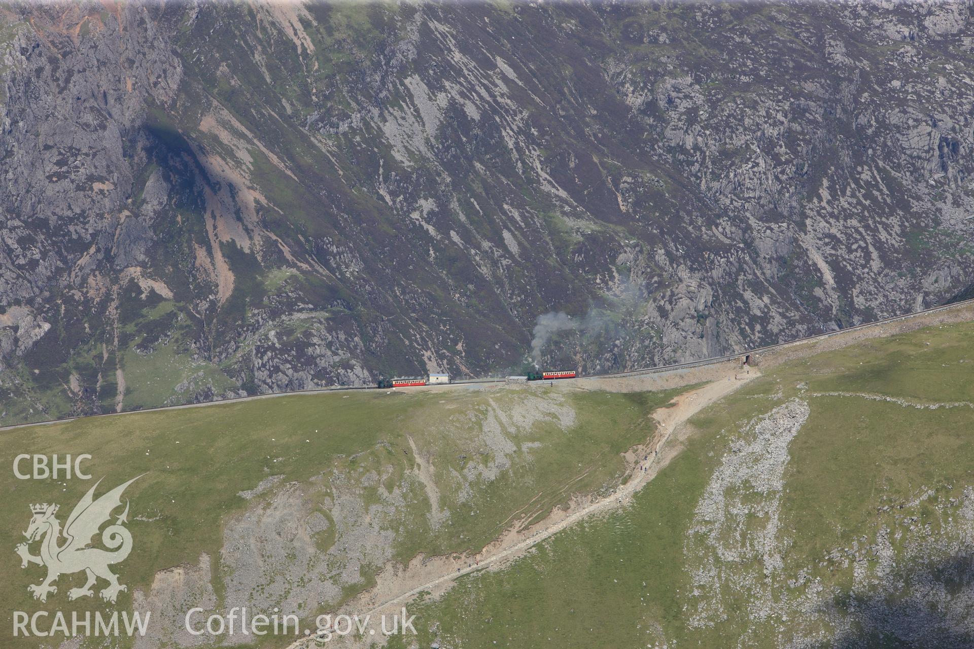 RCAHMW colour oblique photograph of Snowdon Mountain Railway near Tryfan bridge. Taken by Toby Driver on 20/07/2011.