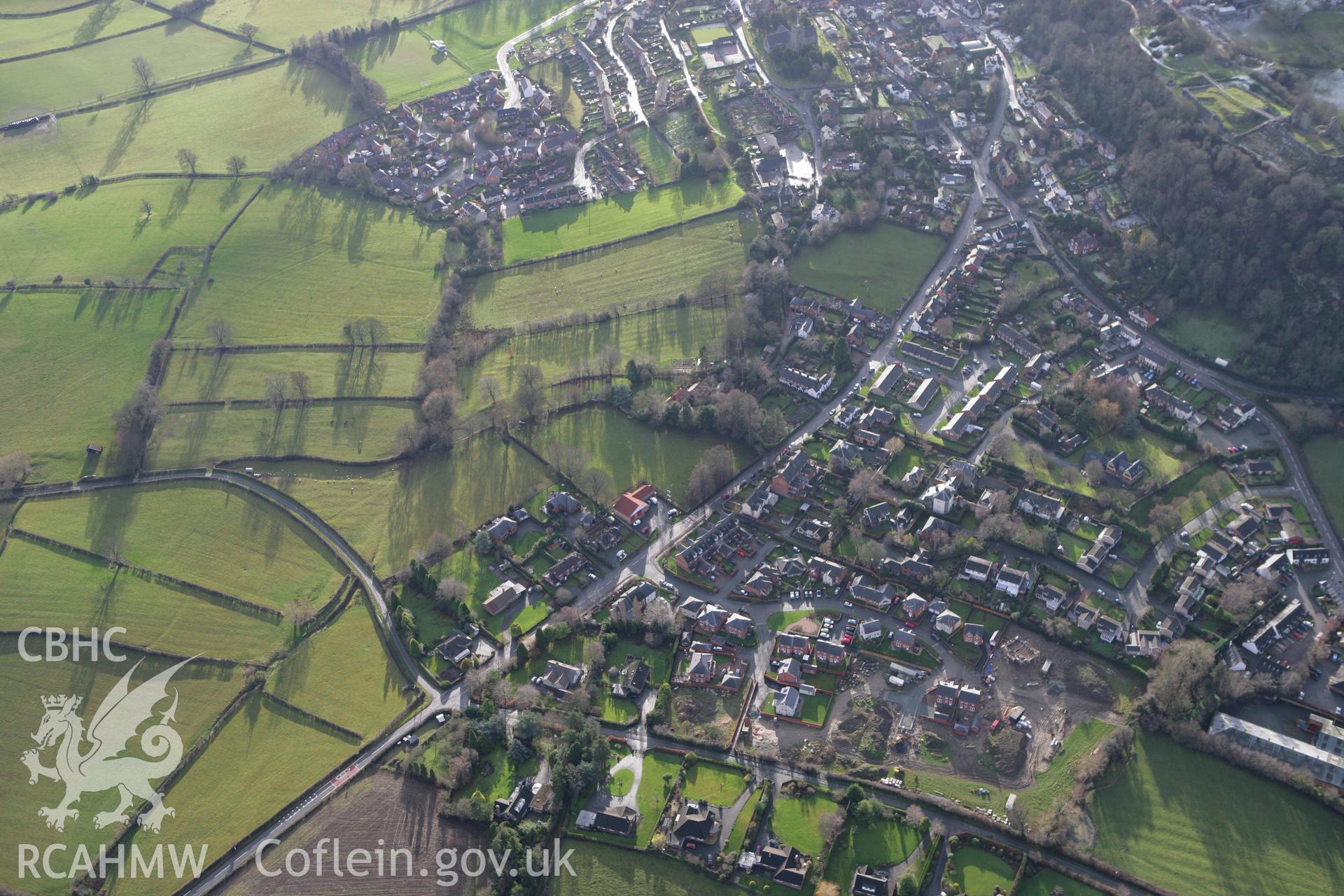 RCAHMW colour oblique photograph of Montgomery Town Walls, view from east. Taken by Toby Driver on 18/12/2011.