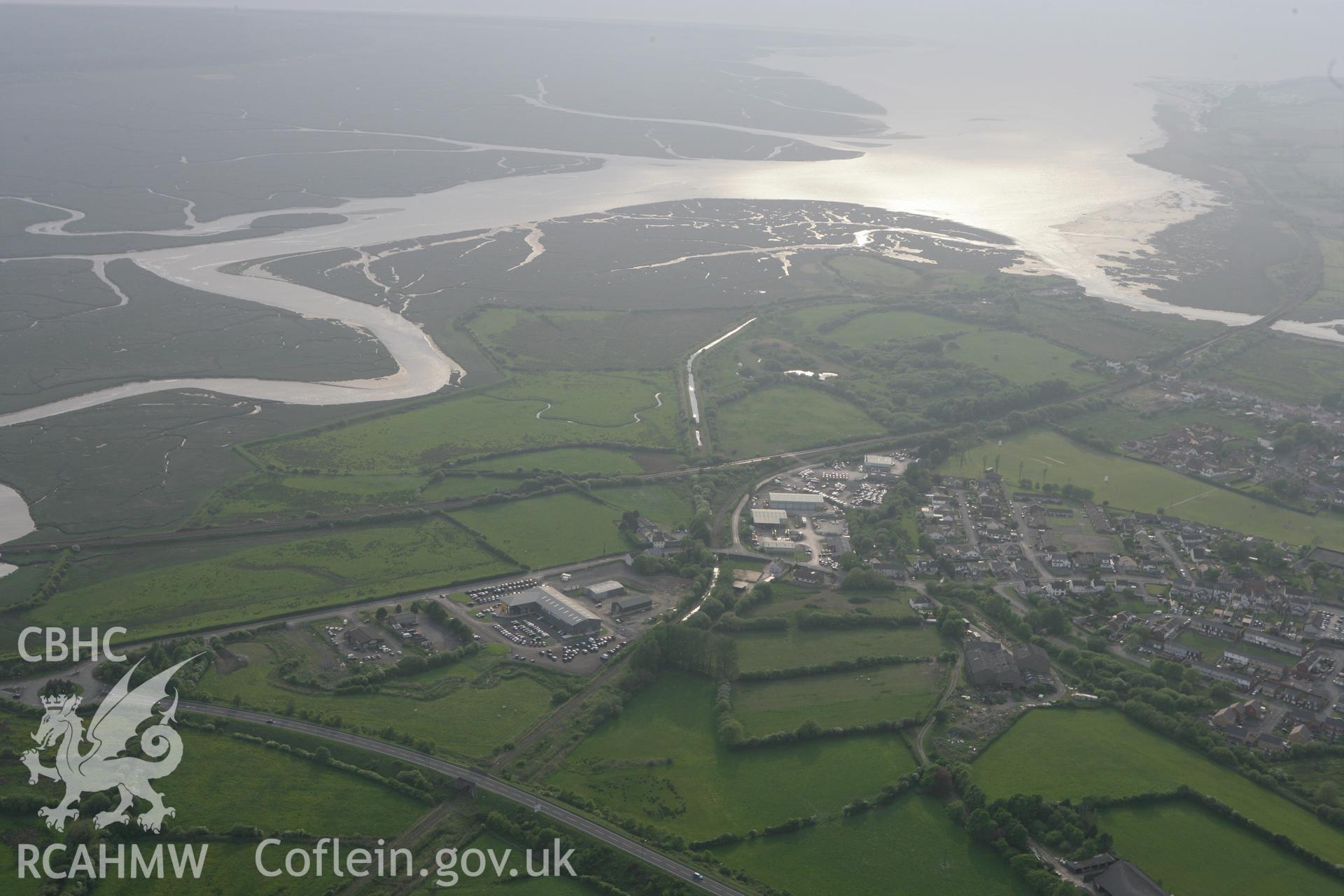 RCAHMW colour oblique photograph of Kidwelly. Taken by Toby Driver and Oliver Davies on 04/05/2011.