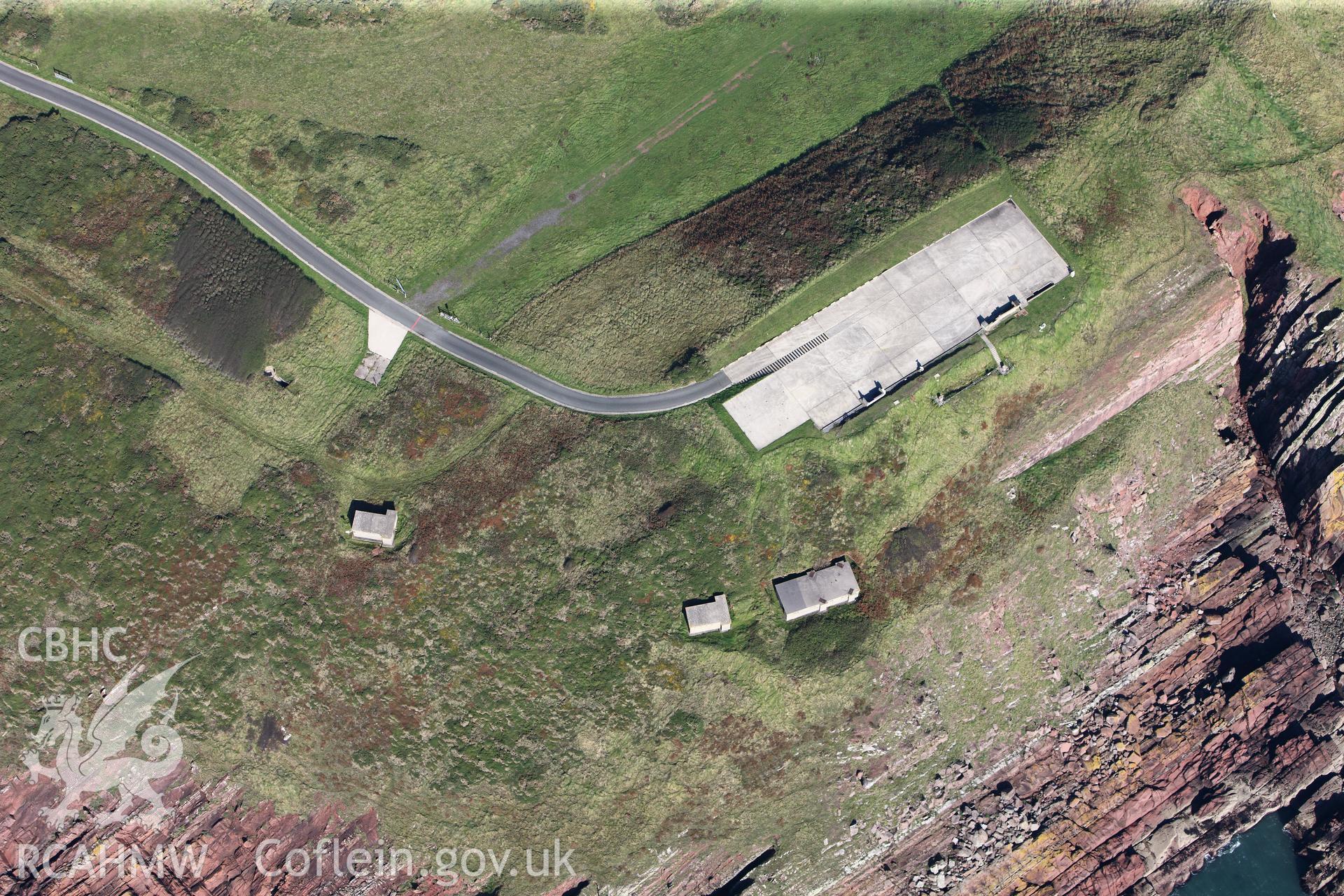 RCAHMW colour oblique photograph of Manorbier radar station, Old Castle Head, viewed from the south. Taken by Toby Driver and Oliver Davies on 28/09/2011.