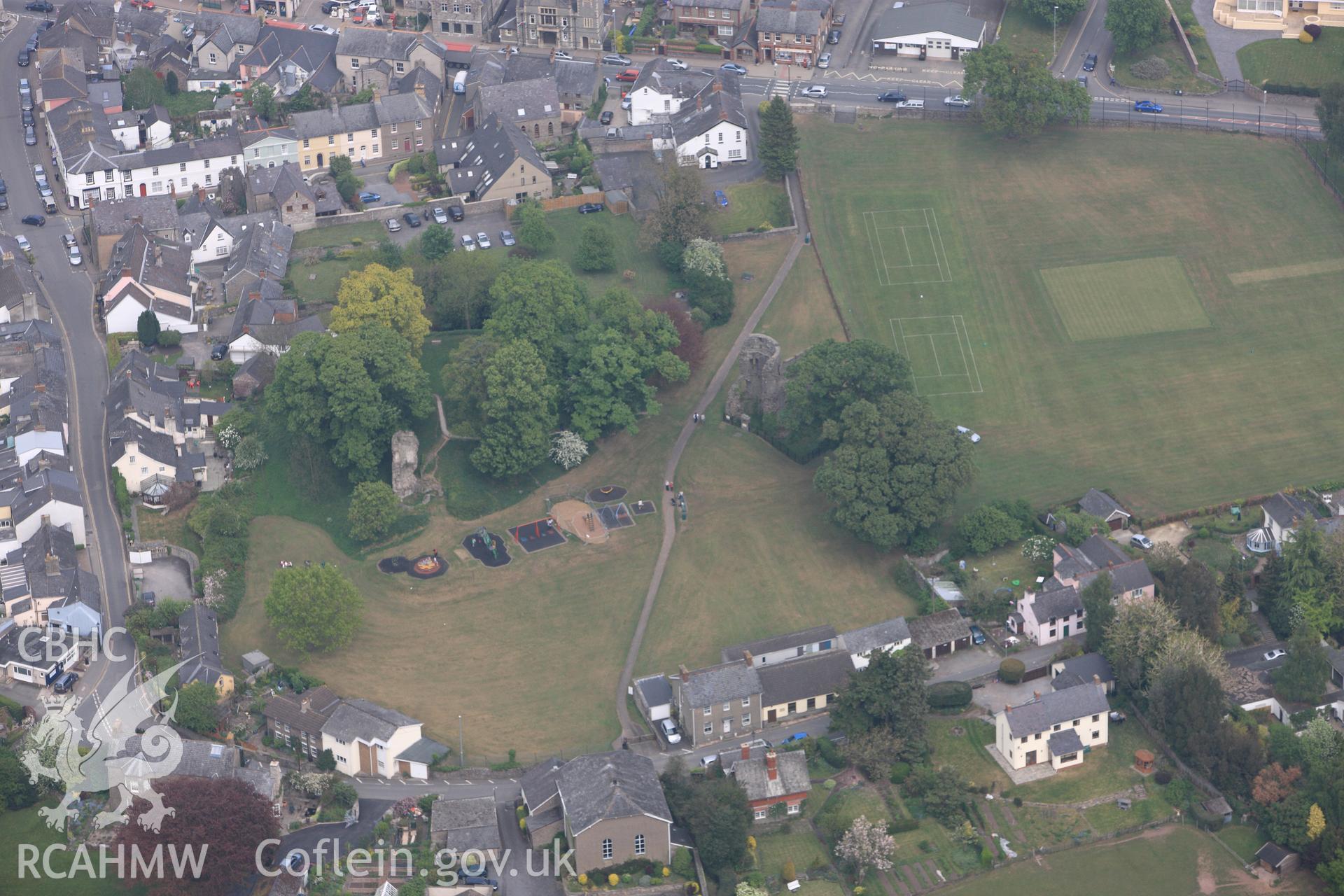 RCAHMW colour oblique photograph of Crickhowell Castle and town. Taken by Toby Driver on 26/04/2011.