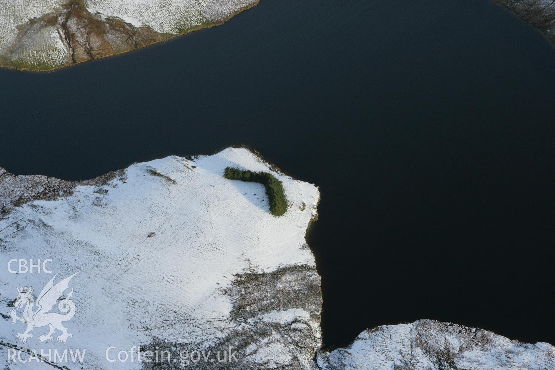 RCAHMW colour oblique photograph of Cefn Gwair, ridge and furrow, and enclosure.. Taken by Toby Driver on 18/12/2011.