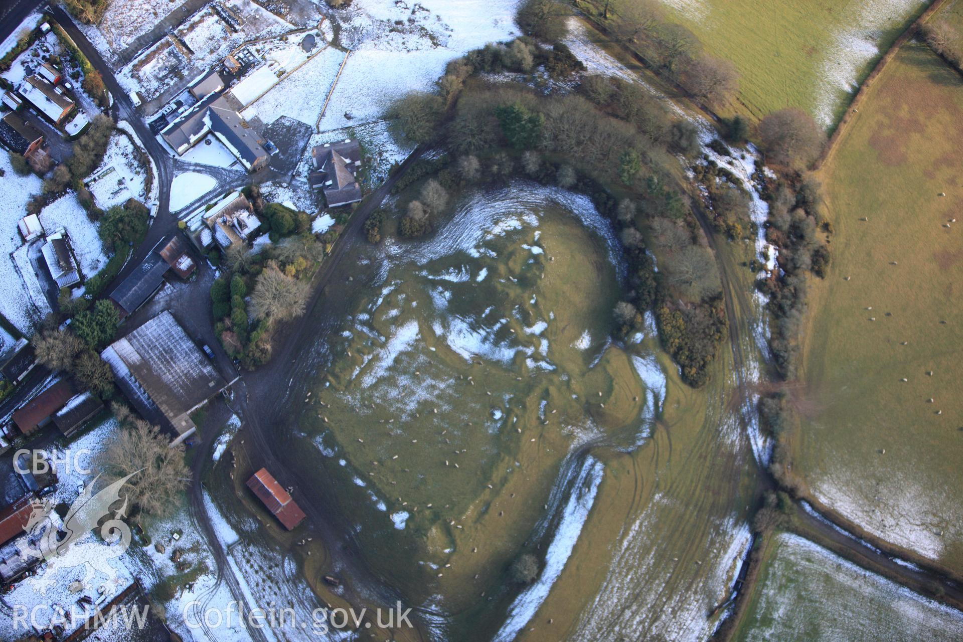 RCAHMW colour oblique photograph of Paincastle, castle, with melting snow. Taken by Toby Driver on 18/12/2011.