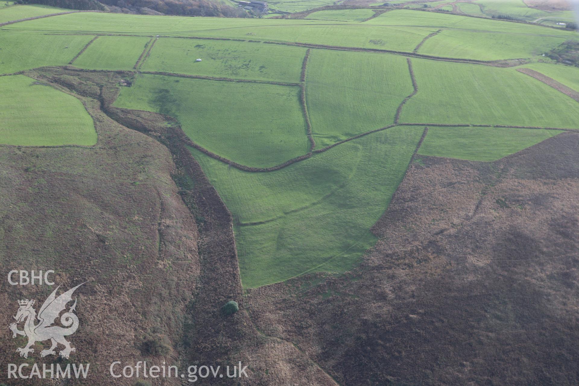 RCAHMW colour oblique photograph of deserted rural settlement earthworks, Margram. Taken by Toby Driver on 17/11/2011.