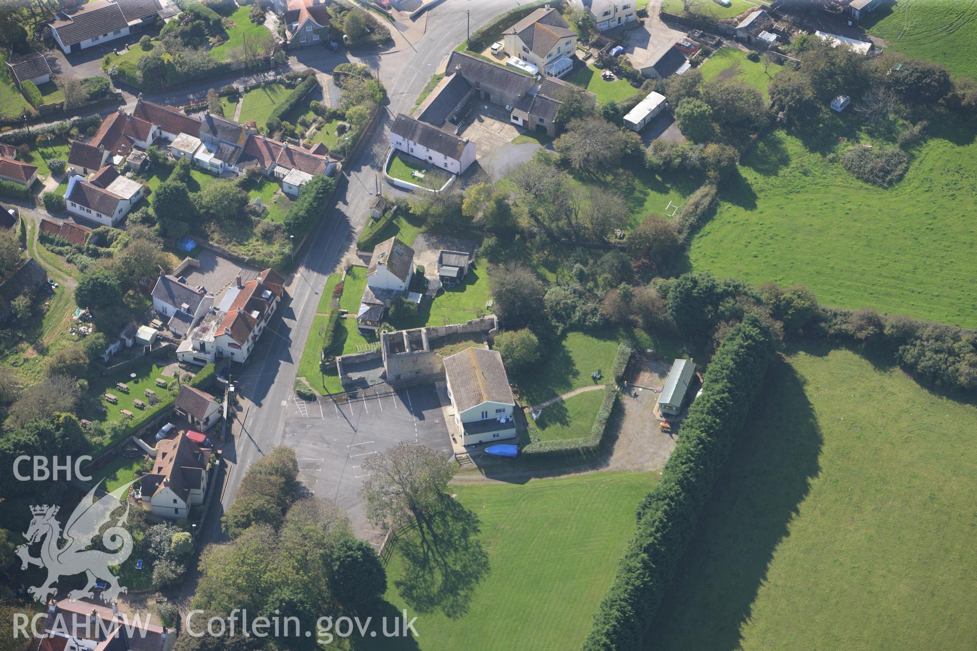 RCAHMW colour oblique photograph of The Old Palace, Lydstep. Taken by Toby Driver and Oliver Davies on 28/09/2011.