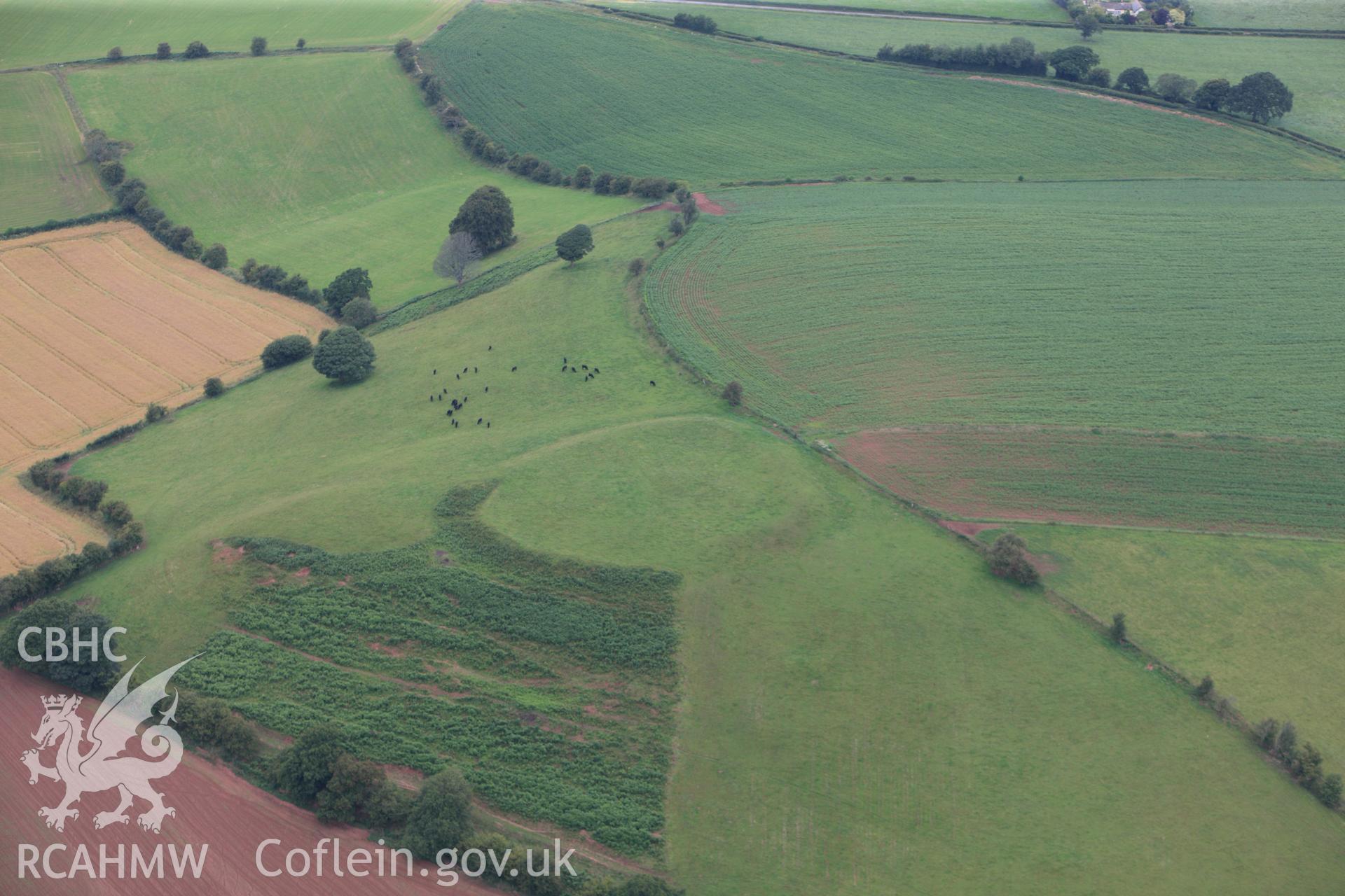 RCAHMW colour oblique photograph of Gaer, Trellech Cross. Taken by Toby Driver on 20/07/2011.